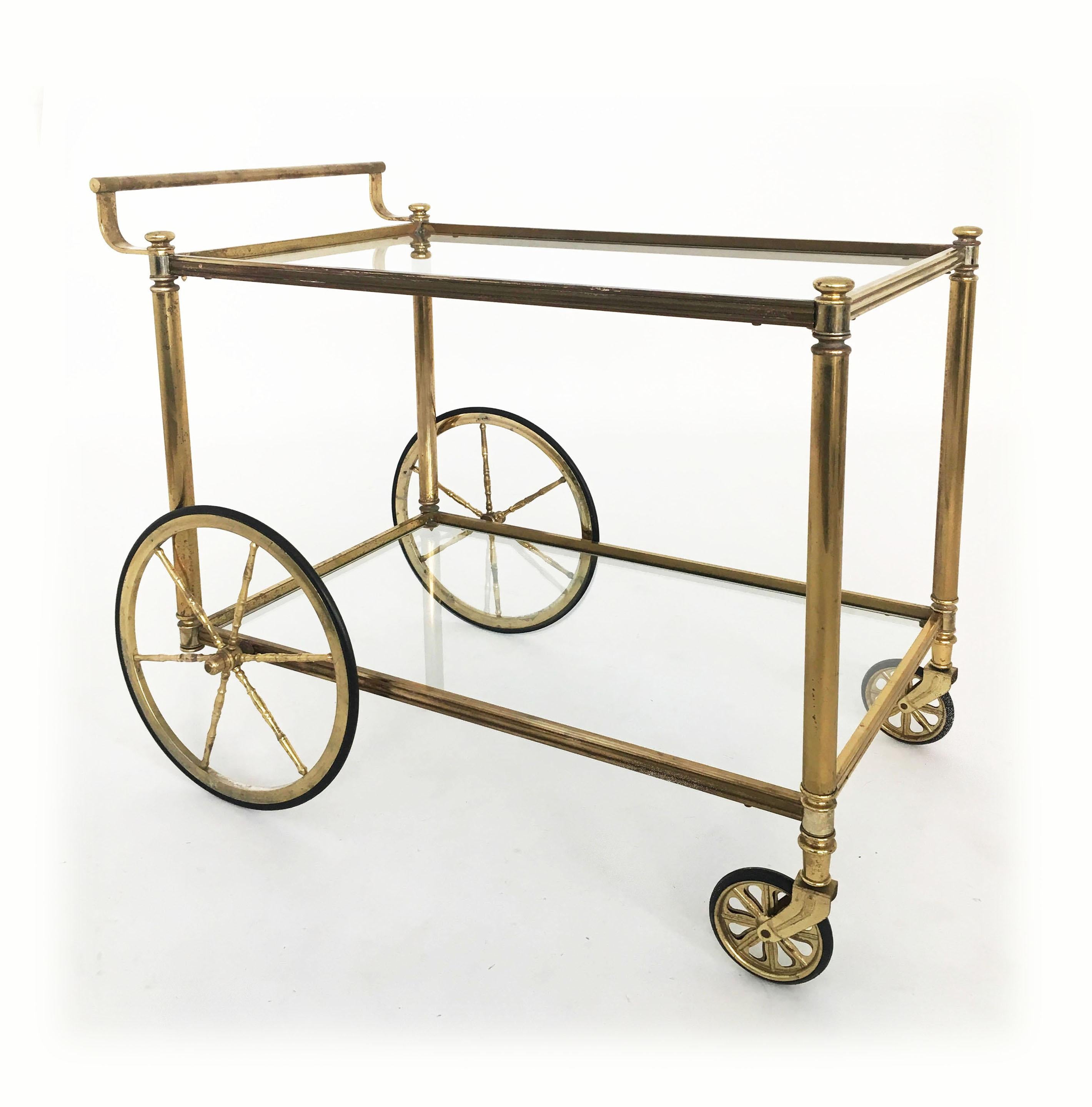 Maison Jansen Style Bar Cart in Patinated Brass, France 1950s For Sale 3