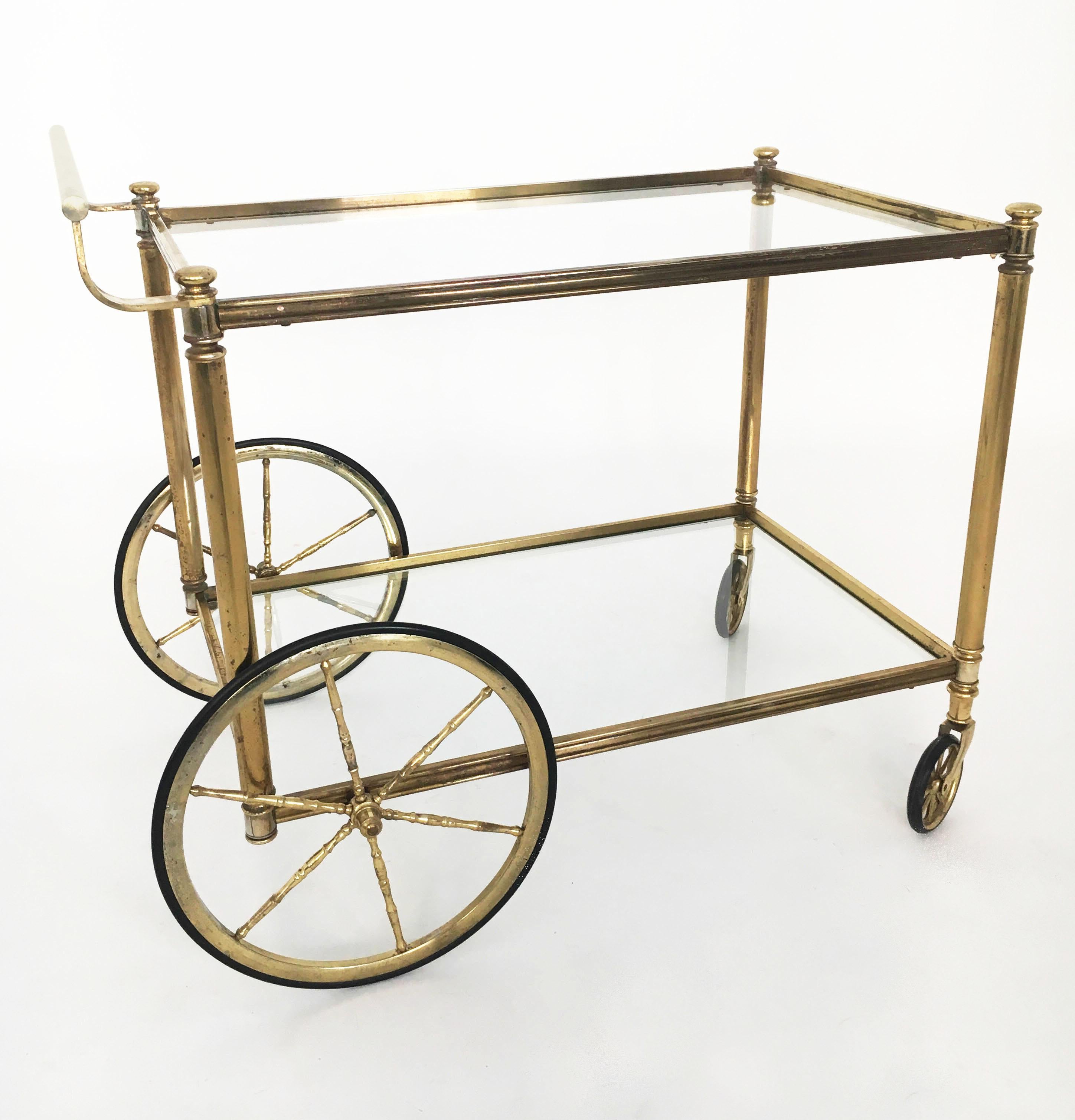 Maison Jansen Style Bar Cart in Patinated Brass, France 1950s For Sale 4