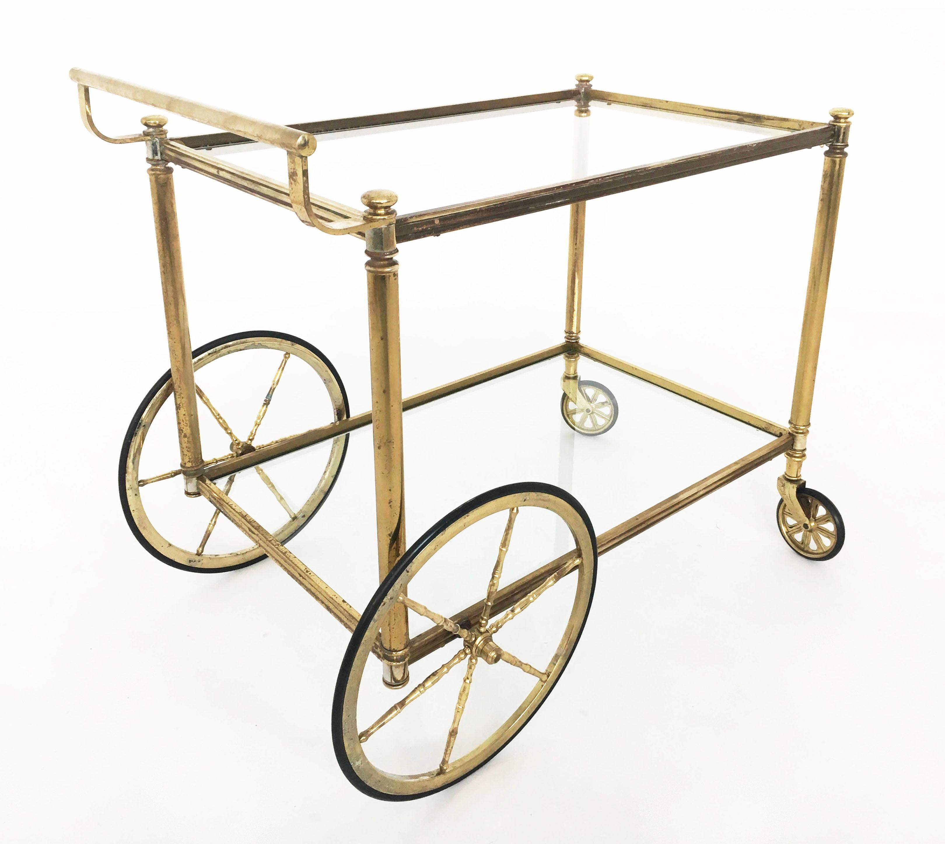 Maison Jansen Style Bar Cart in Patinated Brass, France 1950s For Sale 6