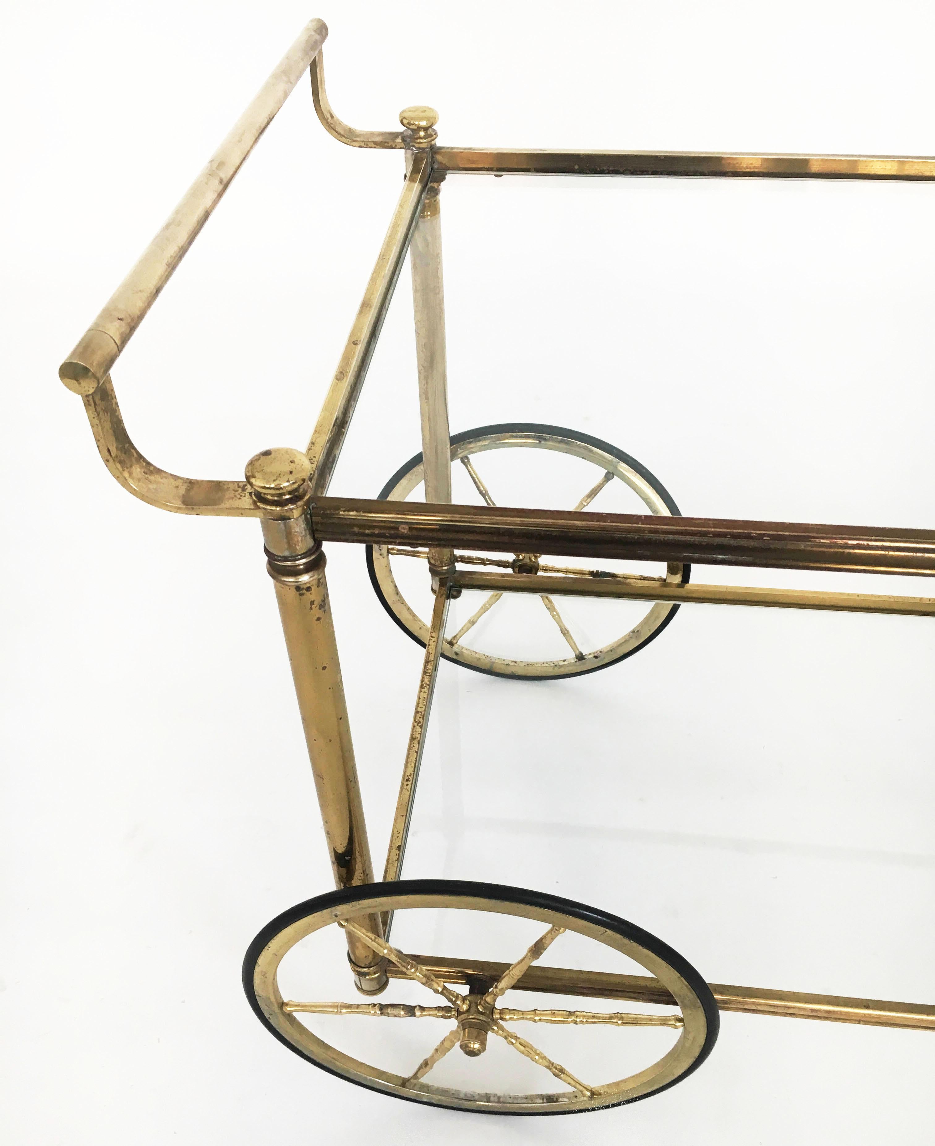 Maison Jansen Style Bar Cart in Patinated Brass, France 1950s For Sale 7