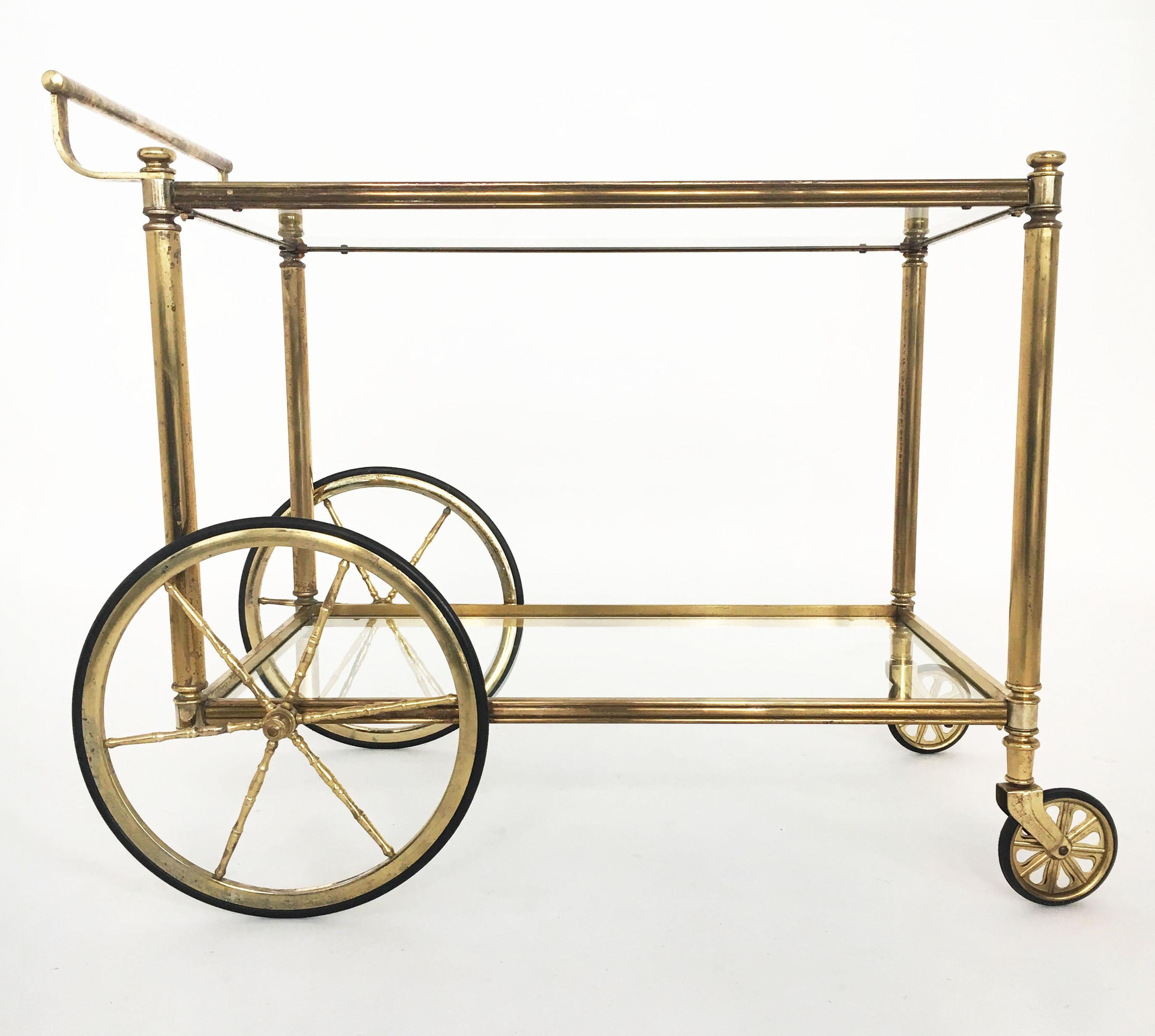 Maison Jansen style bar cart in patinated brass, France 1950s. 