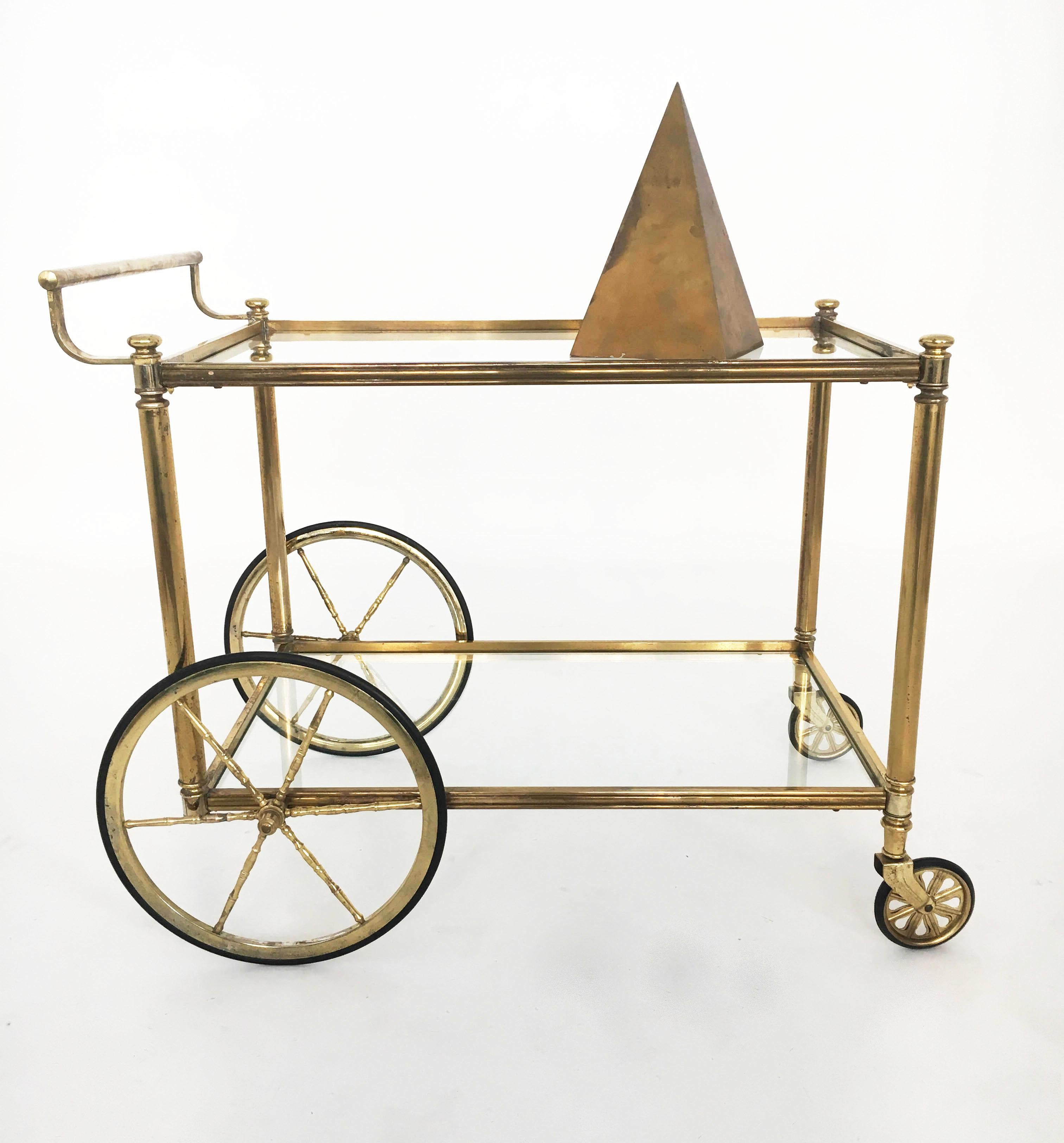 Mid-Century Modern Maison Jansen Style Bar Cart in Patinated Brass, France 1950s For Sale