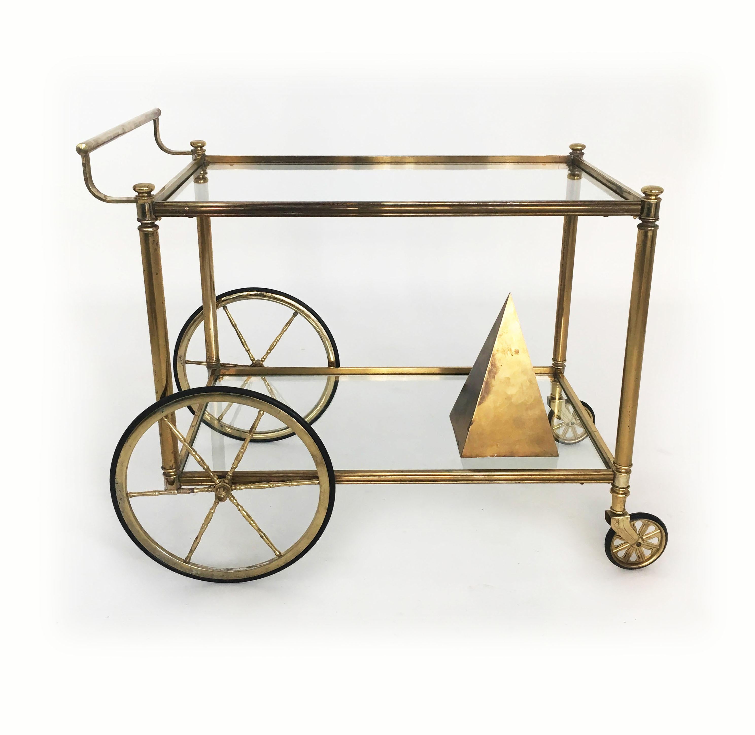 Maison Jansen Style Bar Cart in Patinated Brass, France 1950s For Sale 1