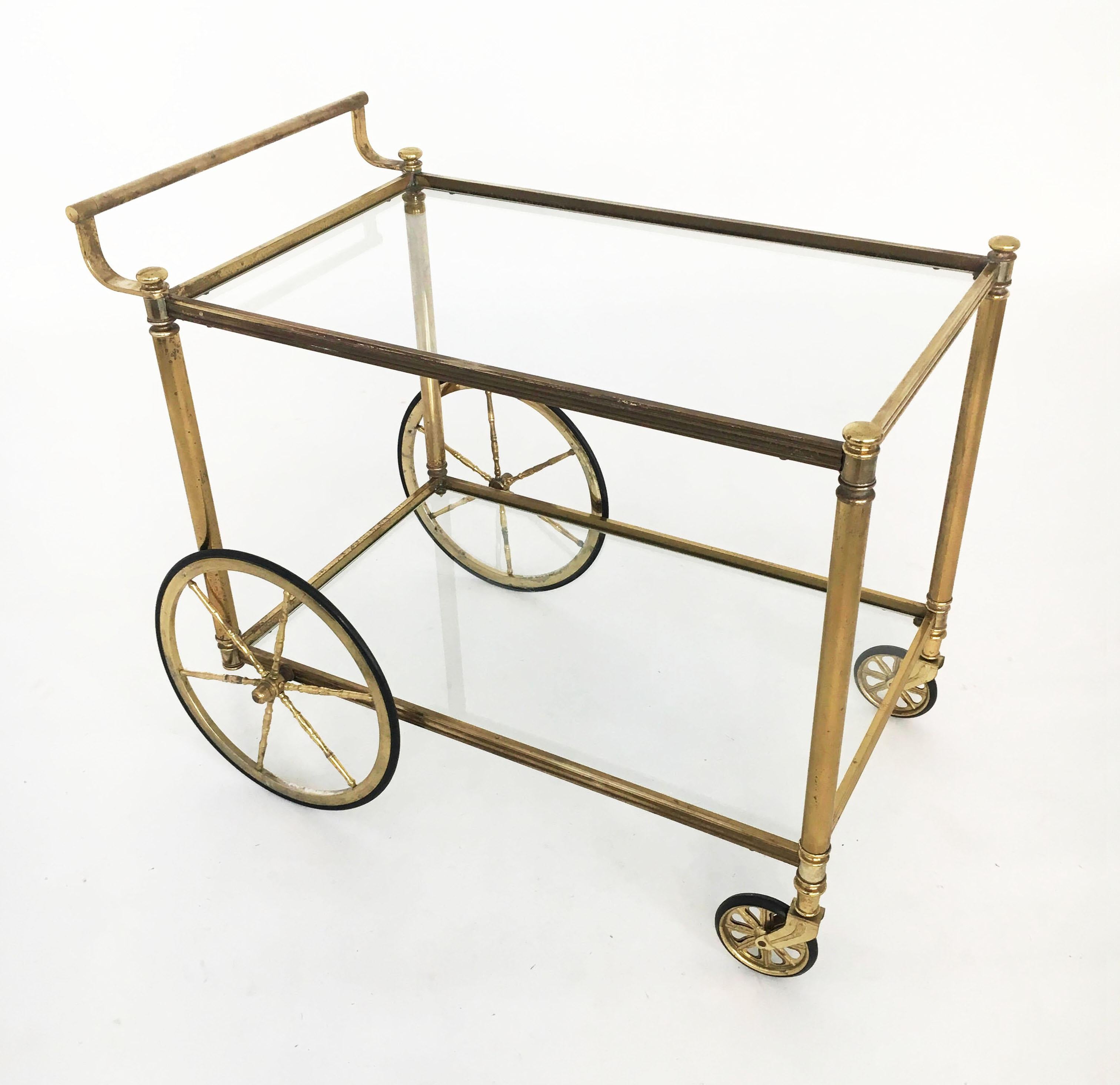 Maison Jansen Style Bar Cart in Patinated Brass, France 1950s For Sale 2
