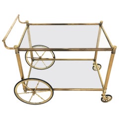 Vintage Maison Jansen Style Bar Cart in Patinated Brass, France 1950s