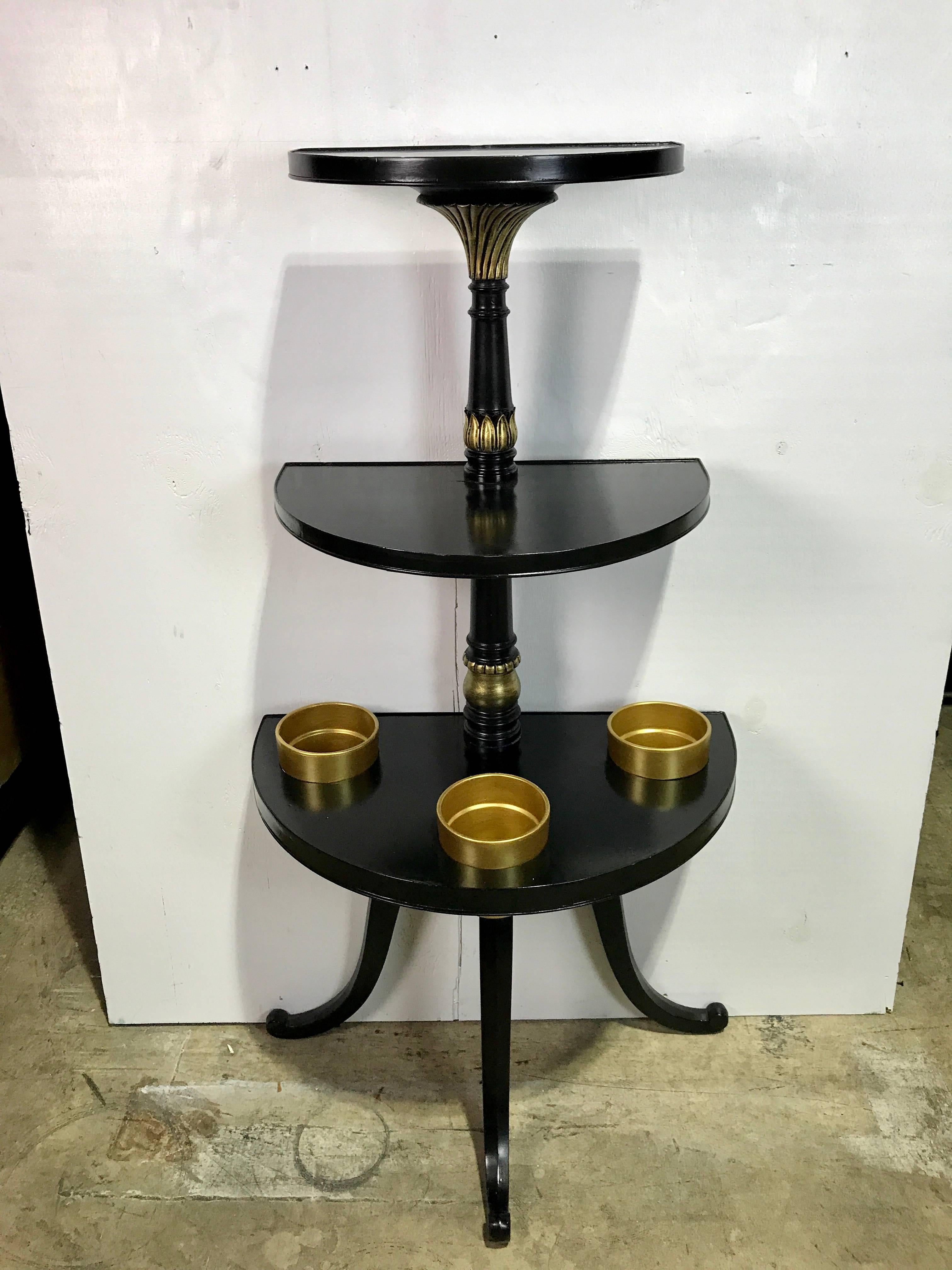 Neoclassical Maison Jansen Style Black Lacquerd and Gilt Plant Stand