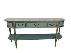 Maison Jansen Style Blue and Gilt Console Side Board with White Marble Top