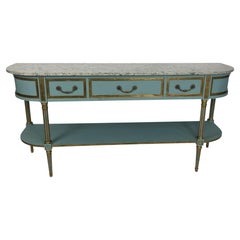 Maison Jansen Style Blue and Gilt Console Side Board with White Marble Top