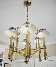 Maison Jansen Style Bouillotte Chandelier in Nickel and Brass by Lightolier