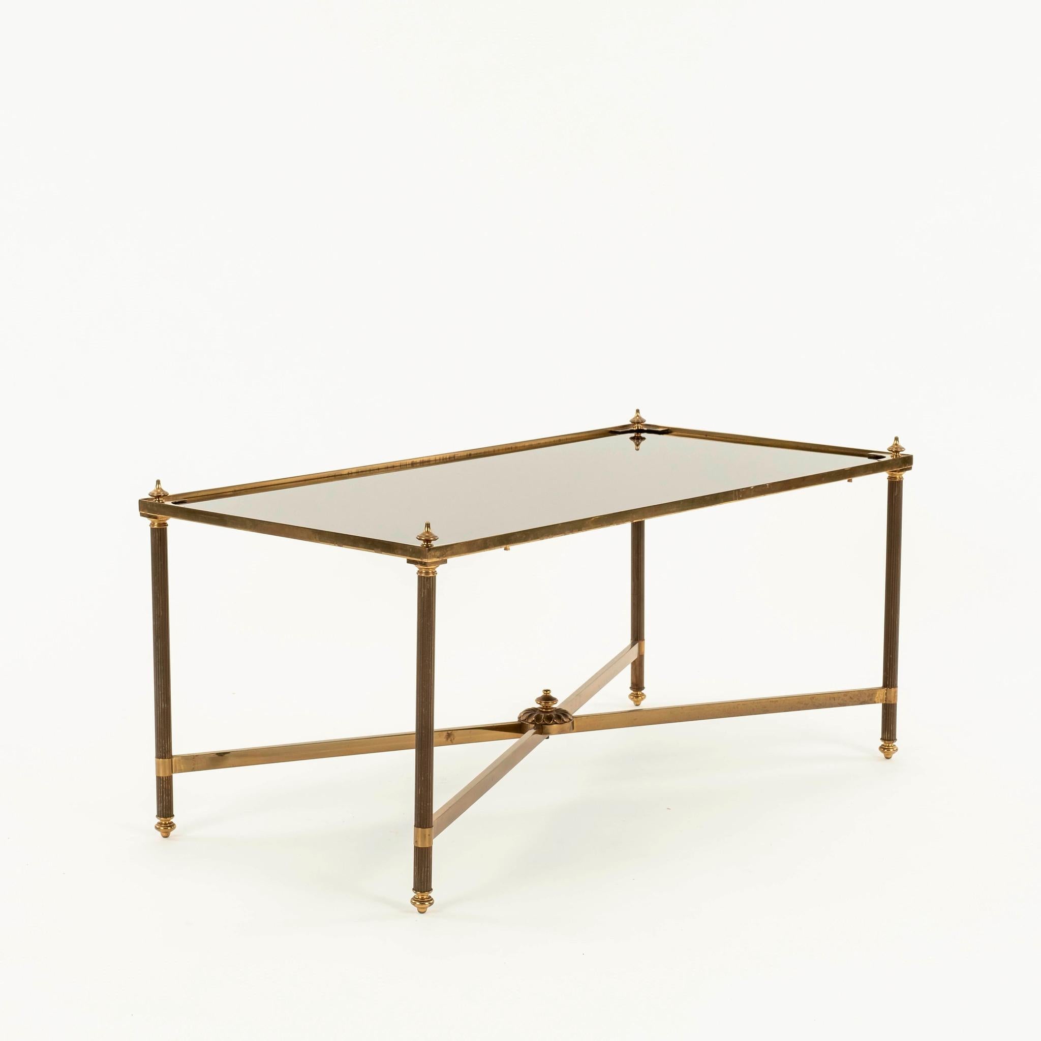 Neoclassical Maison Jansen Style Brass and Black Glass Cocktail Table