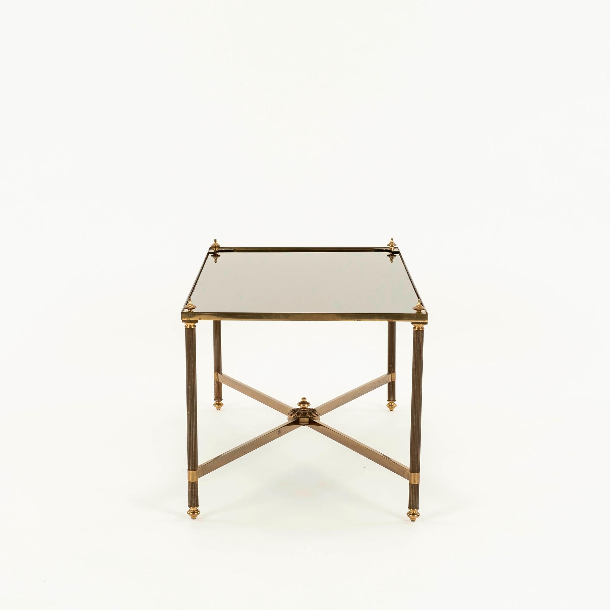 French Maison Jansen Style Brass and Black Glass Cocktail Table