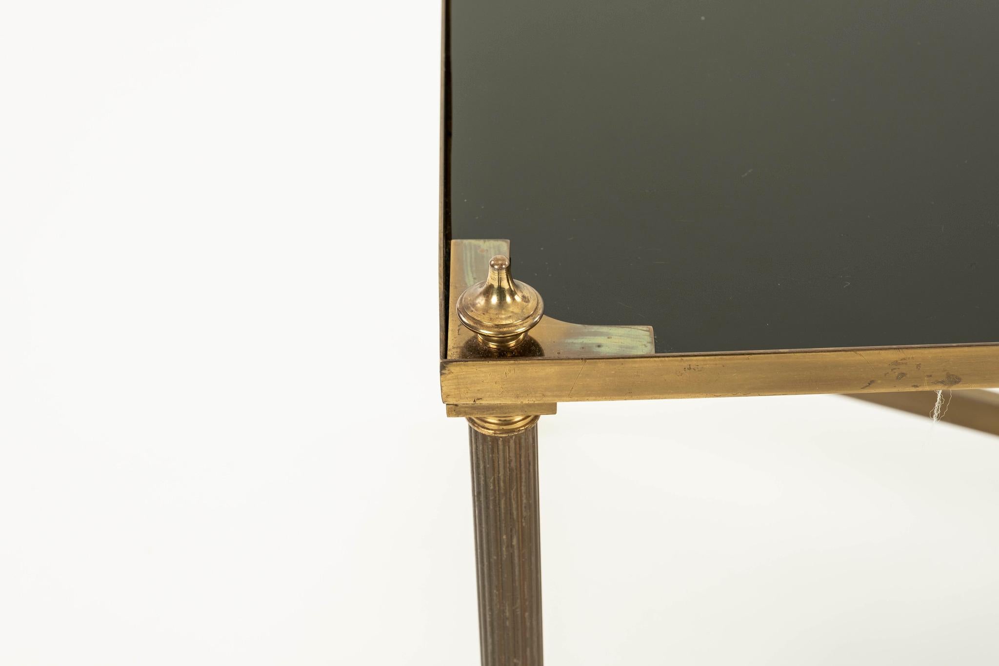 20th Century Maison Jansen Style Brass and Black Glass Cocktail Table