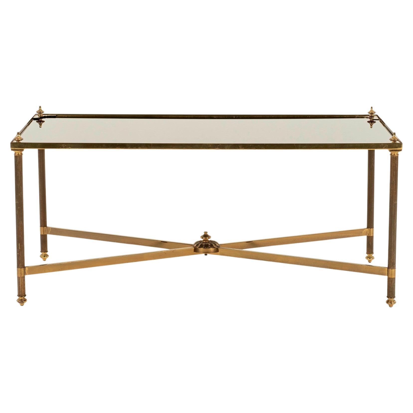 Maison Jansen Style Brass and Black Glass Cocktail Table