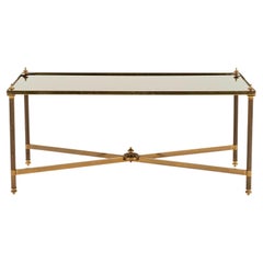 Vintage Maison Jansen Style Brass and Black Glass Cocktail Table