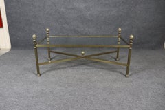 Maison Jansen Style Brass and Glass Top Coffee Table with Pineapple Finials