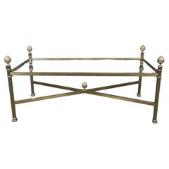 Maison Jansen Style Brass and Glass Top Coffee Table with Pineapple Finials