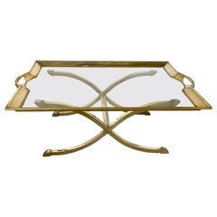 Maison Jansen Style Brass and Glass Tray Coffee Table on Stand