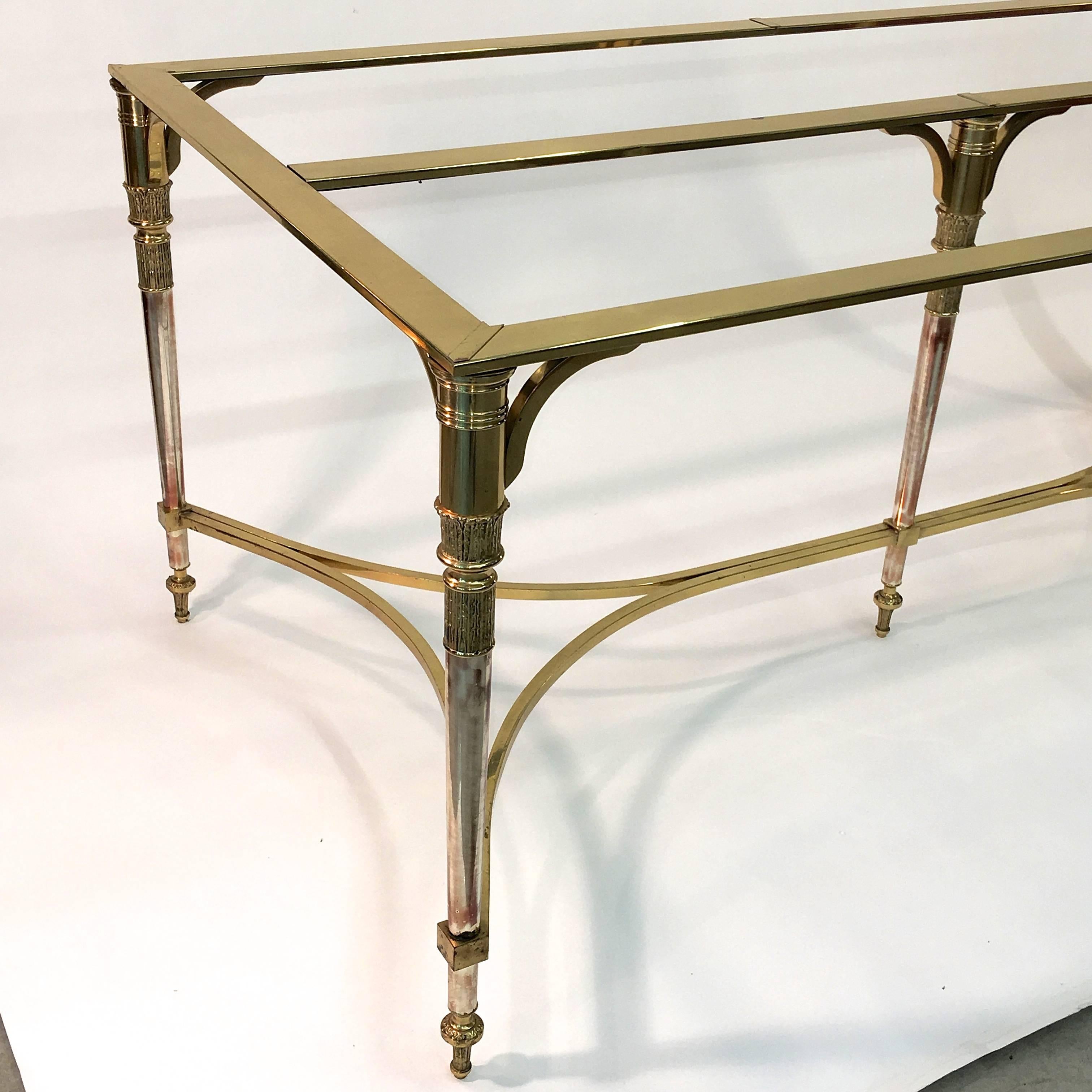 Maison Jansen Style Brass and Polished Steel Dining Table In Excellent Condition In Hanover, MA
