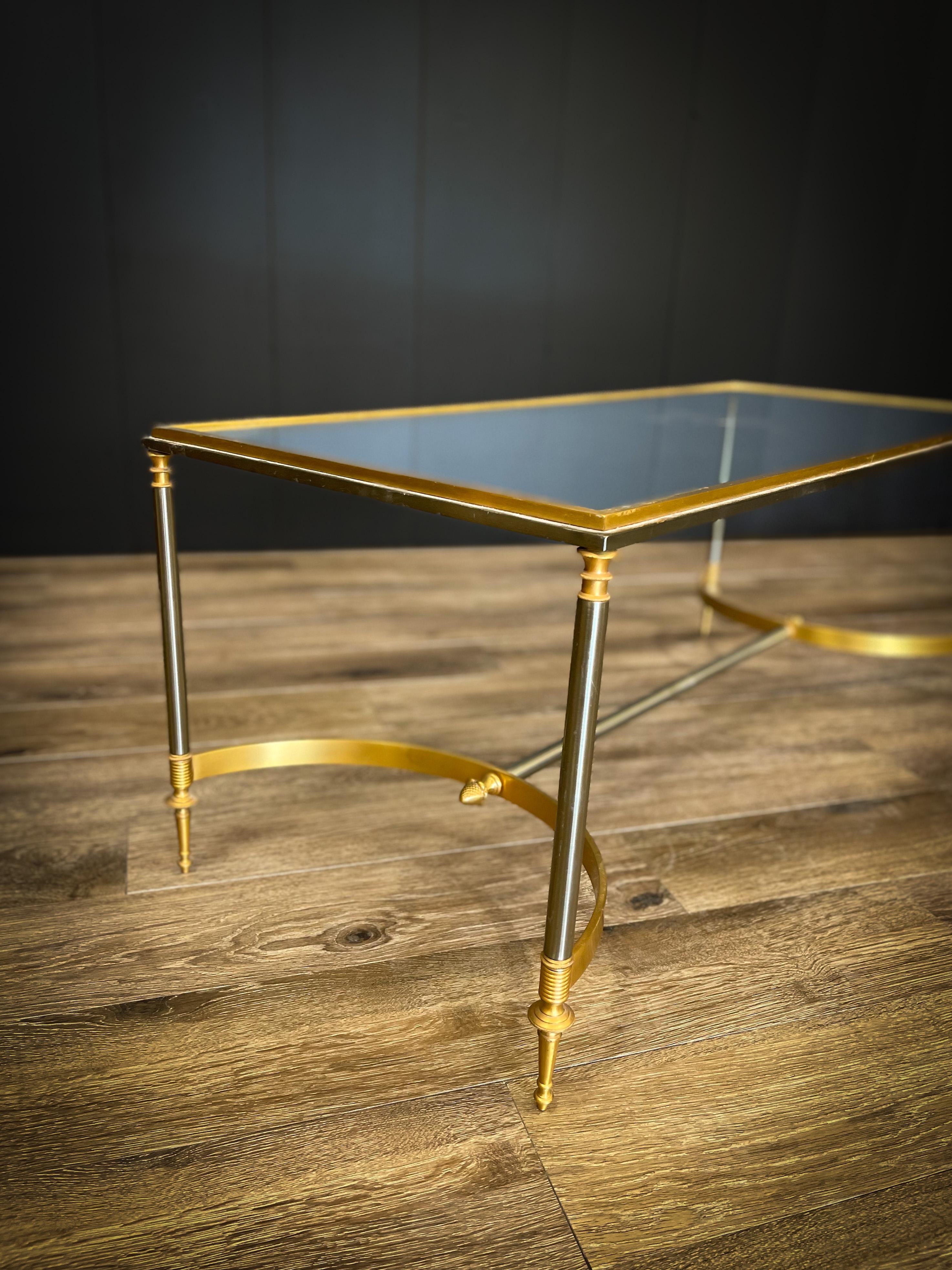 French Maison Jansen style Brass and Steel Hollywood Regency Coffee Table -Neoclassical