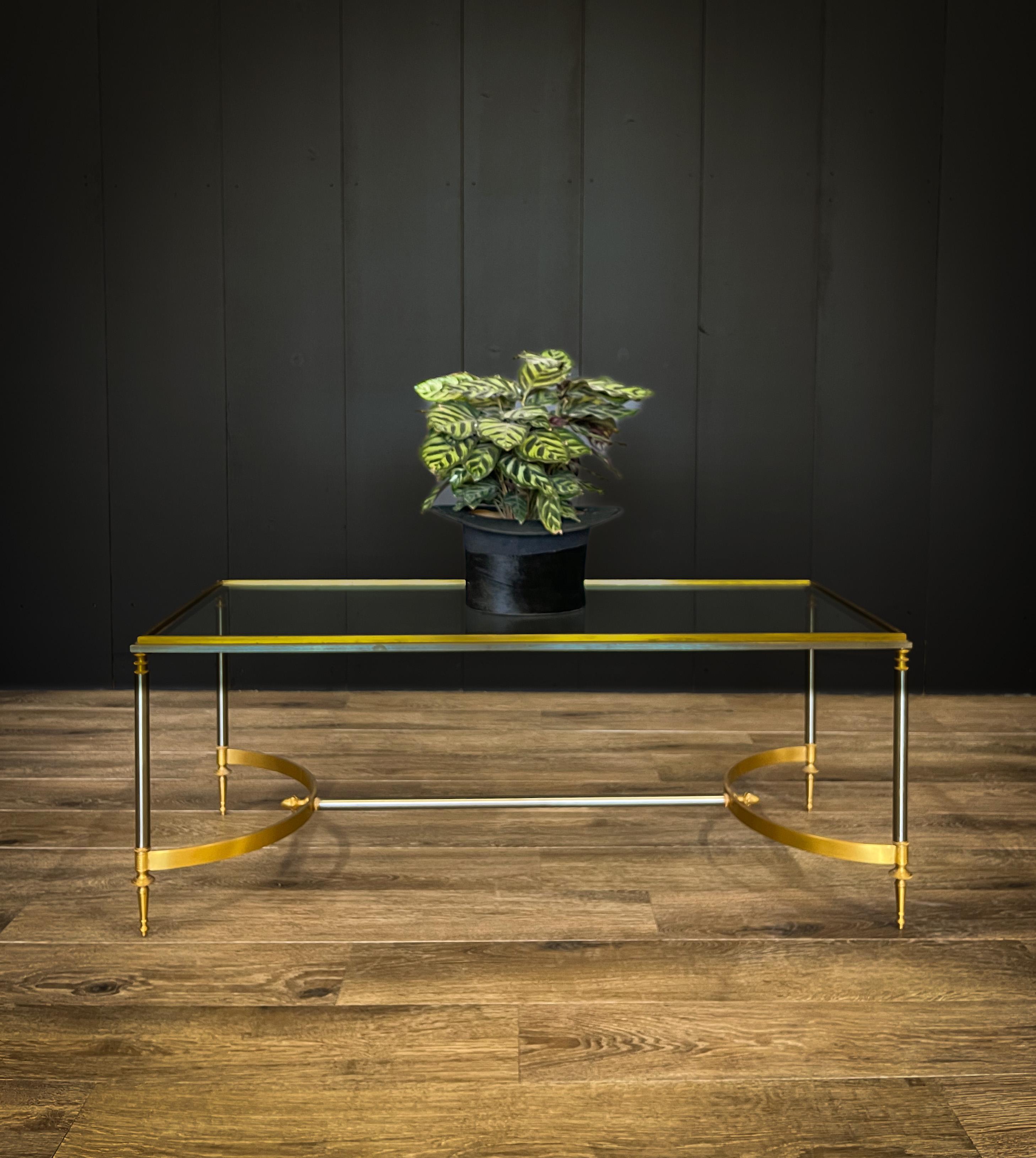 20th Century Maison Jansen style Brass and Steel Hollywood Regency Coffee Table -Neoclassical