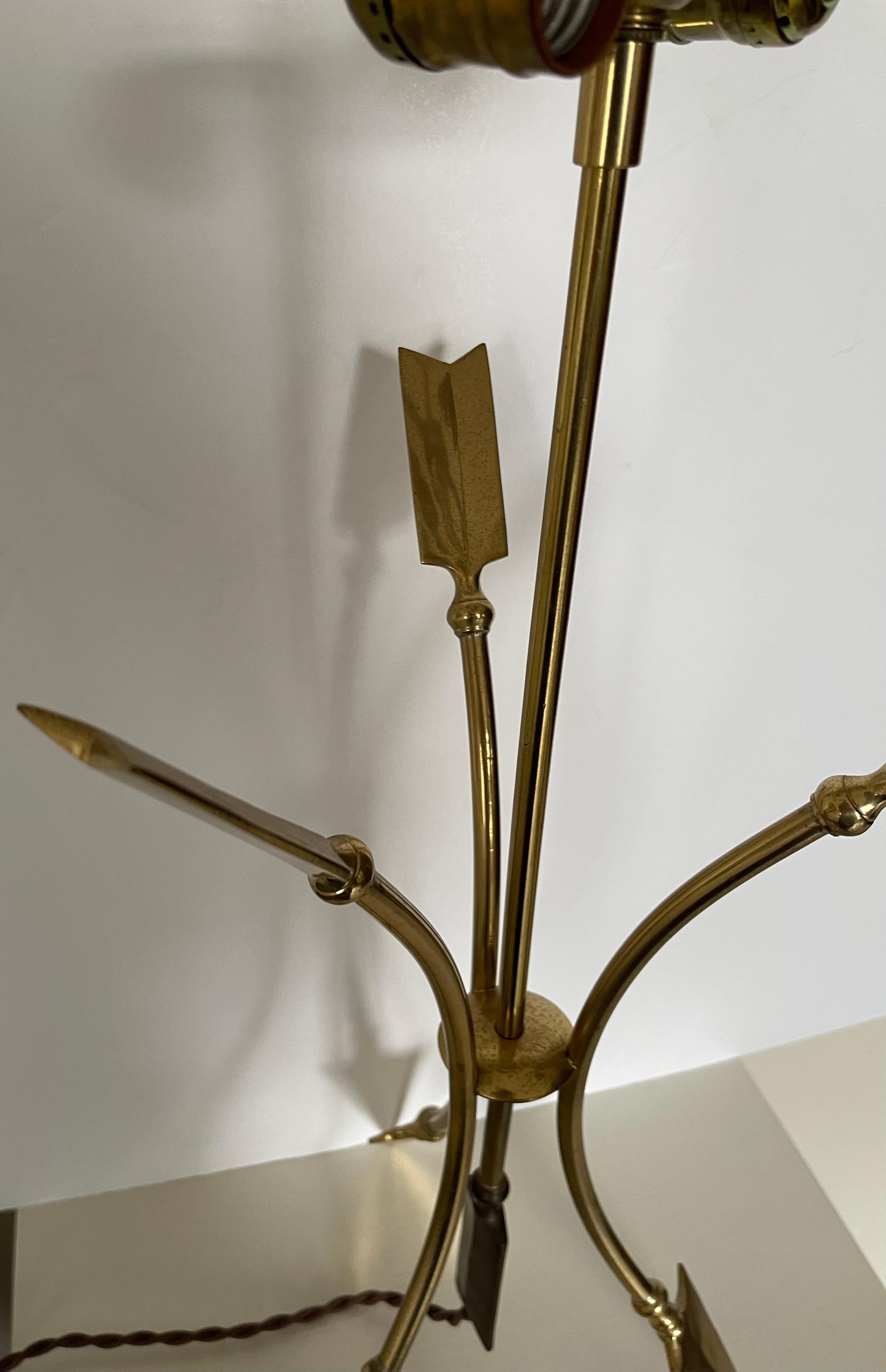 Mid-20th Century Maison Jansen Style Brass Arrow Directoire Lamp For Sale