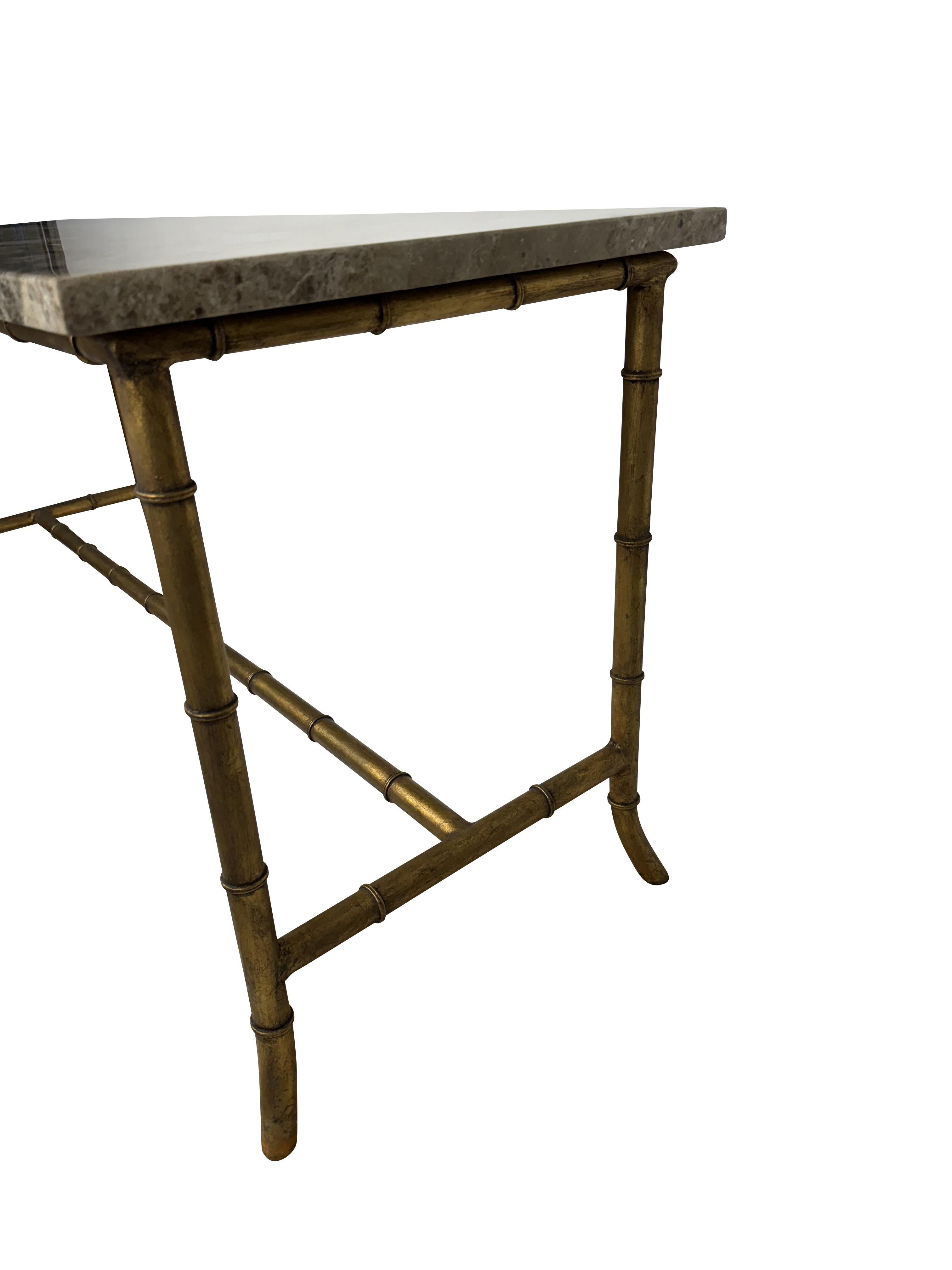 Maison Jansen Style Brass Bamboo Console Table with Brown Marble Top 4