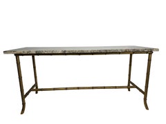 Maison Jansen Style Brass Bamboo Console Table with Brown Marble Top