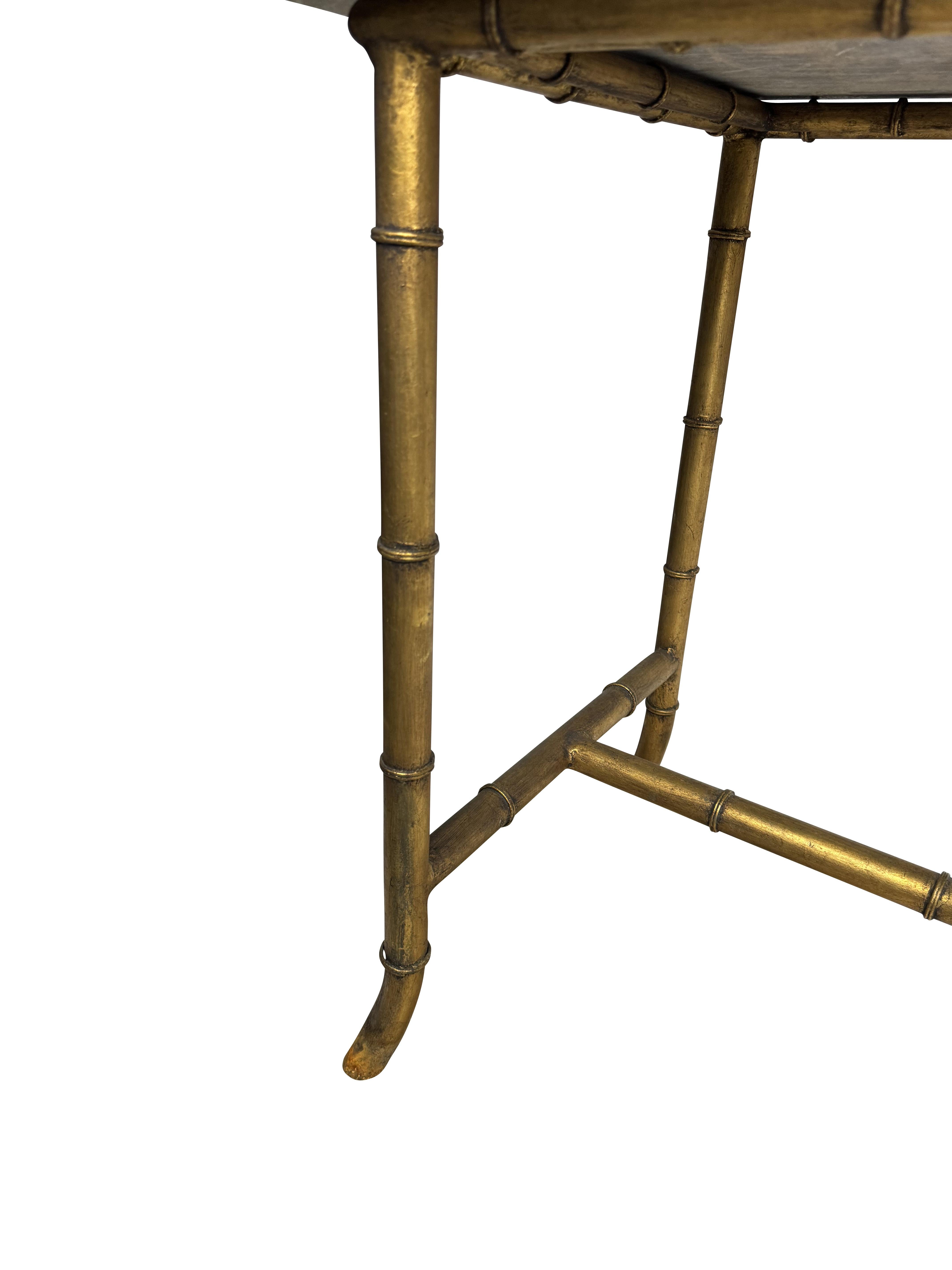 20th Century Maison Jansen Style Brass Bamboo Console Table with Brown Marble Top