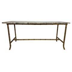 Maison Jansen Style Brass Bamboo Console Table with Brown Marble Top