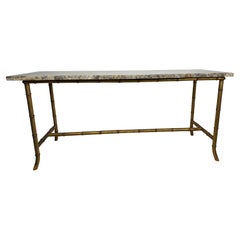 Maison Jansen Style Brass Bamboo Console Table with Brown Marble Top
