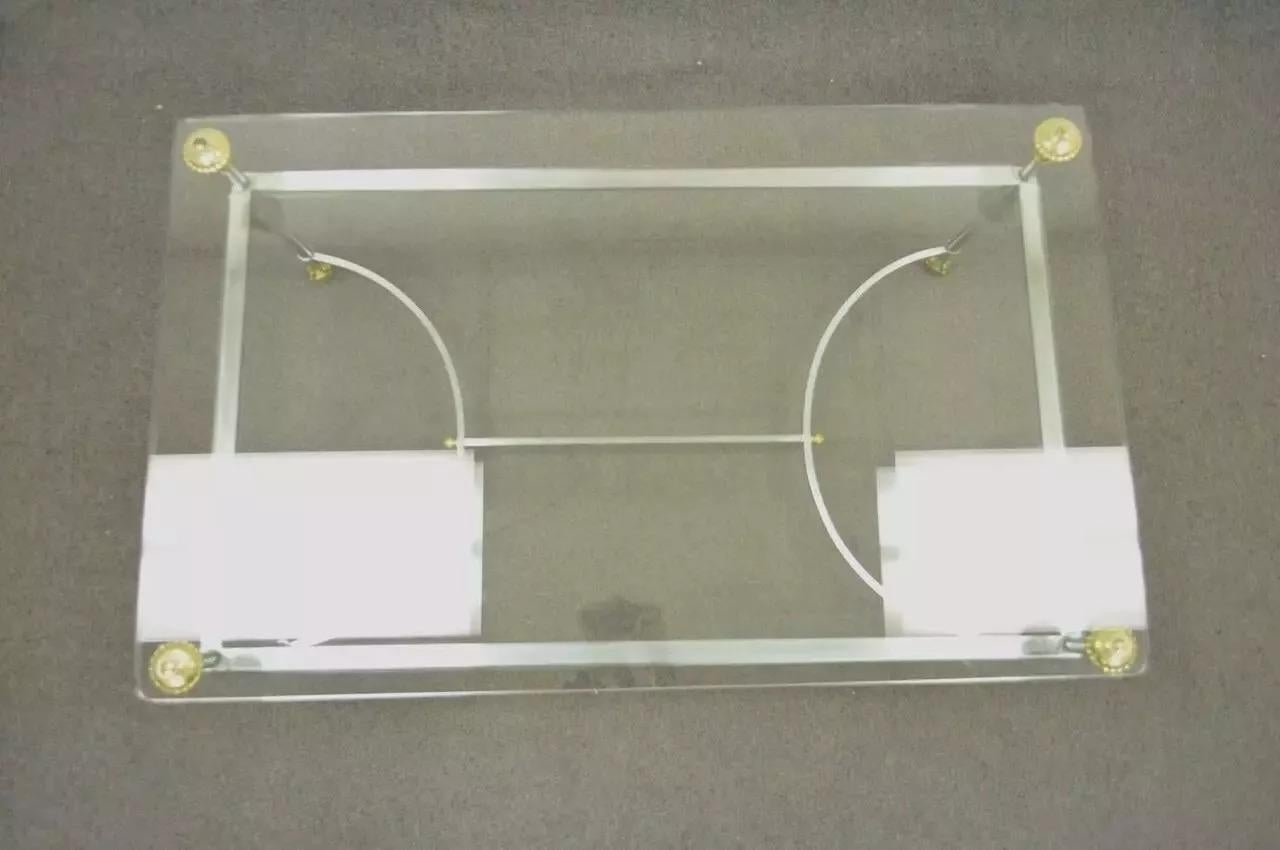 Maison Jansen Style Brass Brushed Steel & Glass Ball and Claw Foot Coffee Table For Sale 2