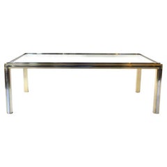 Maison Jansen Style Brass & Chrome Coffee Table with Glass Top. France, 1970's.