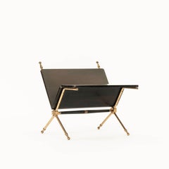 Maison Jansen Style Brass Ebonized Wood Magazine Rack
