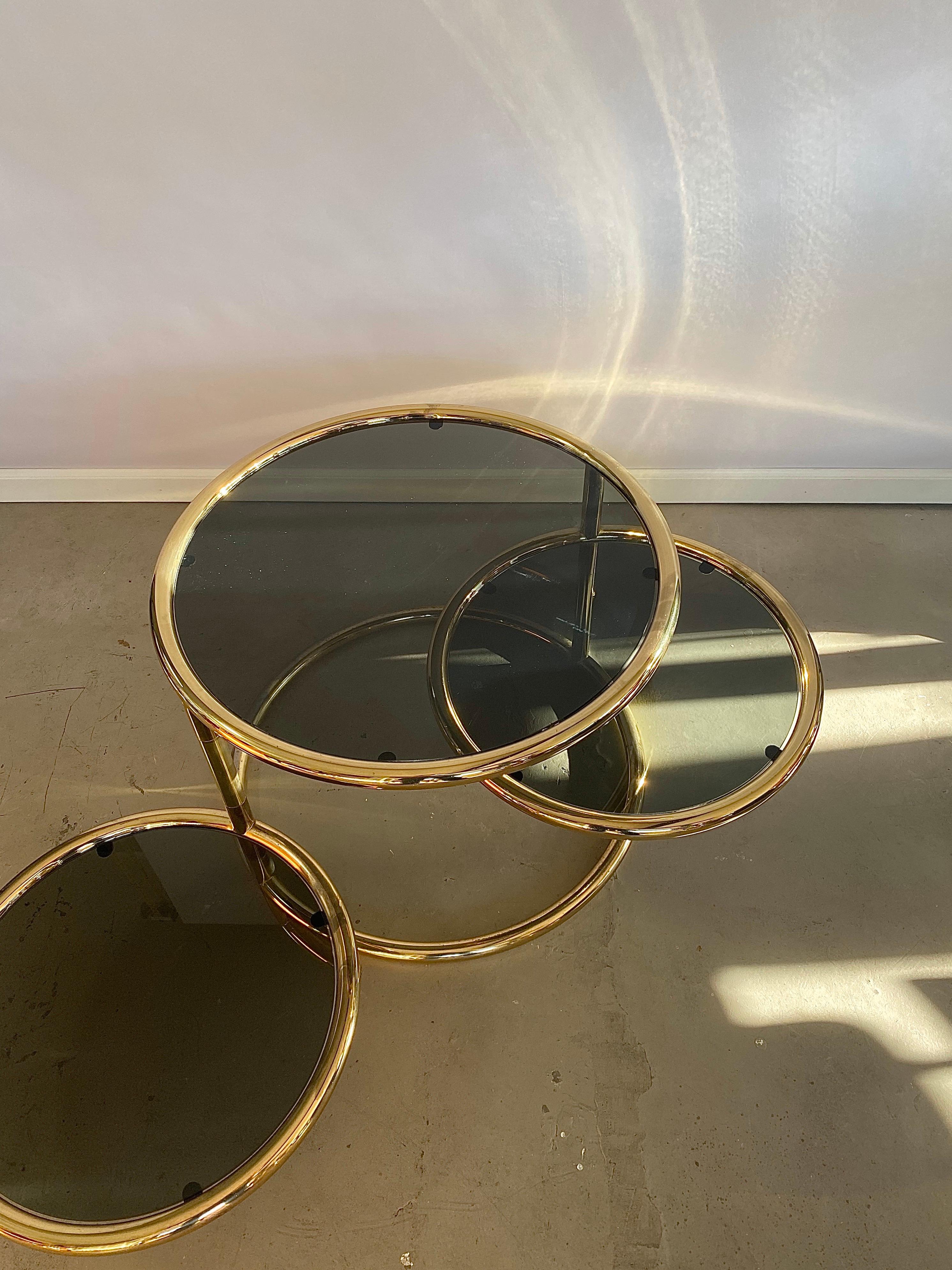 Hollywood Regency Maison Jansen Style Brass Multi Functional 3-Tier Extendable Coffee Table