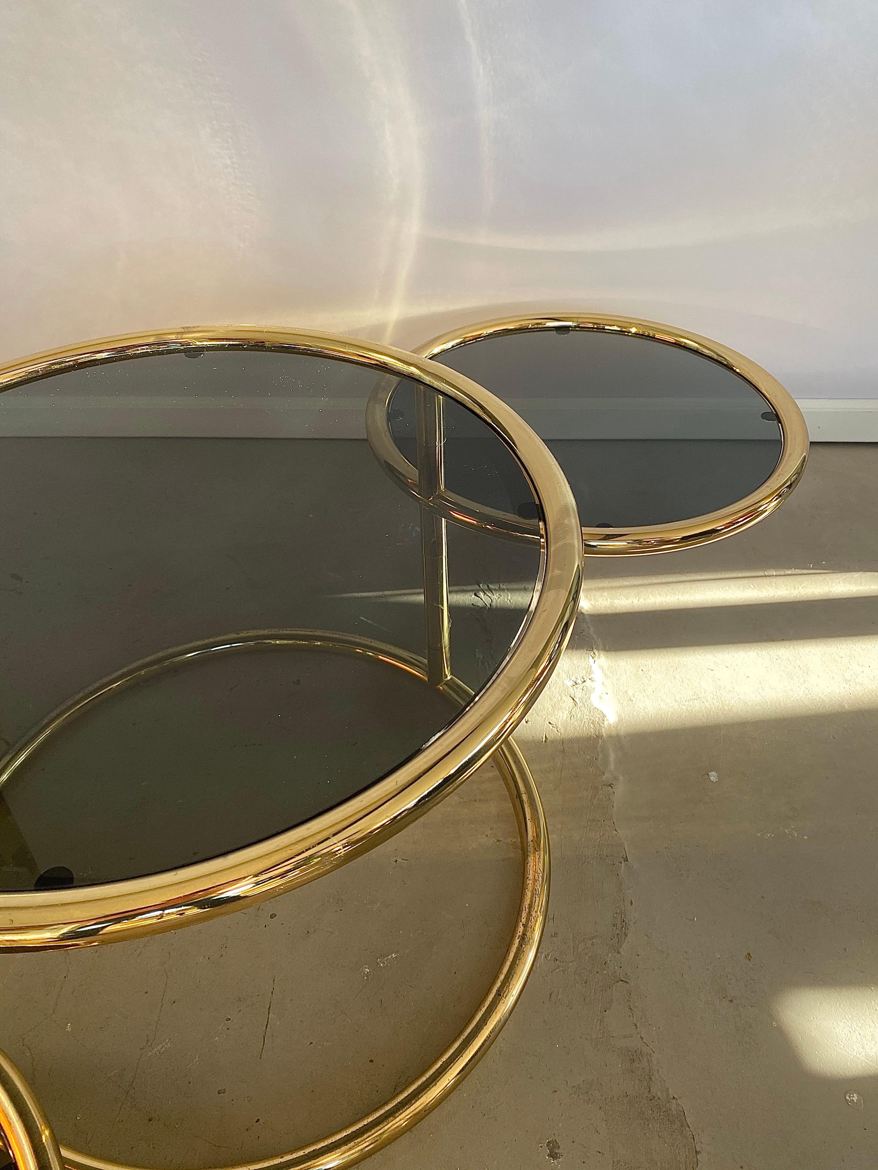 French Maison Jansen Style Brass Multi Functional 3-Tier Extendable Coffee Table