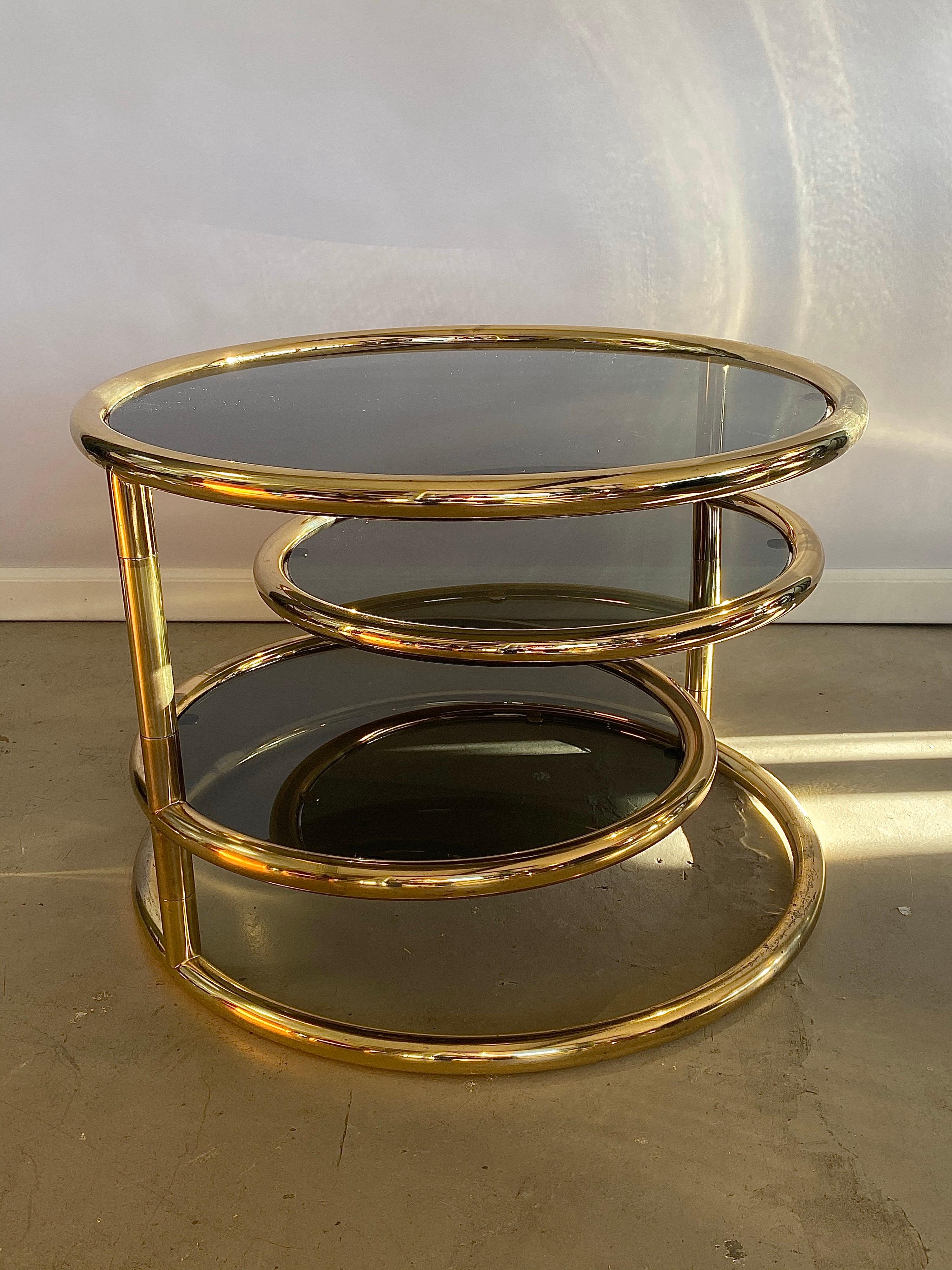 Late 20th Century Maison Jansen Style Brass Multi Functional 3-Tier Extendable Coffee Table