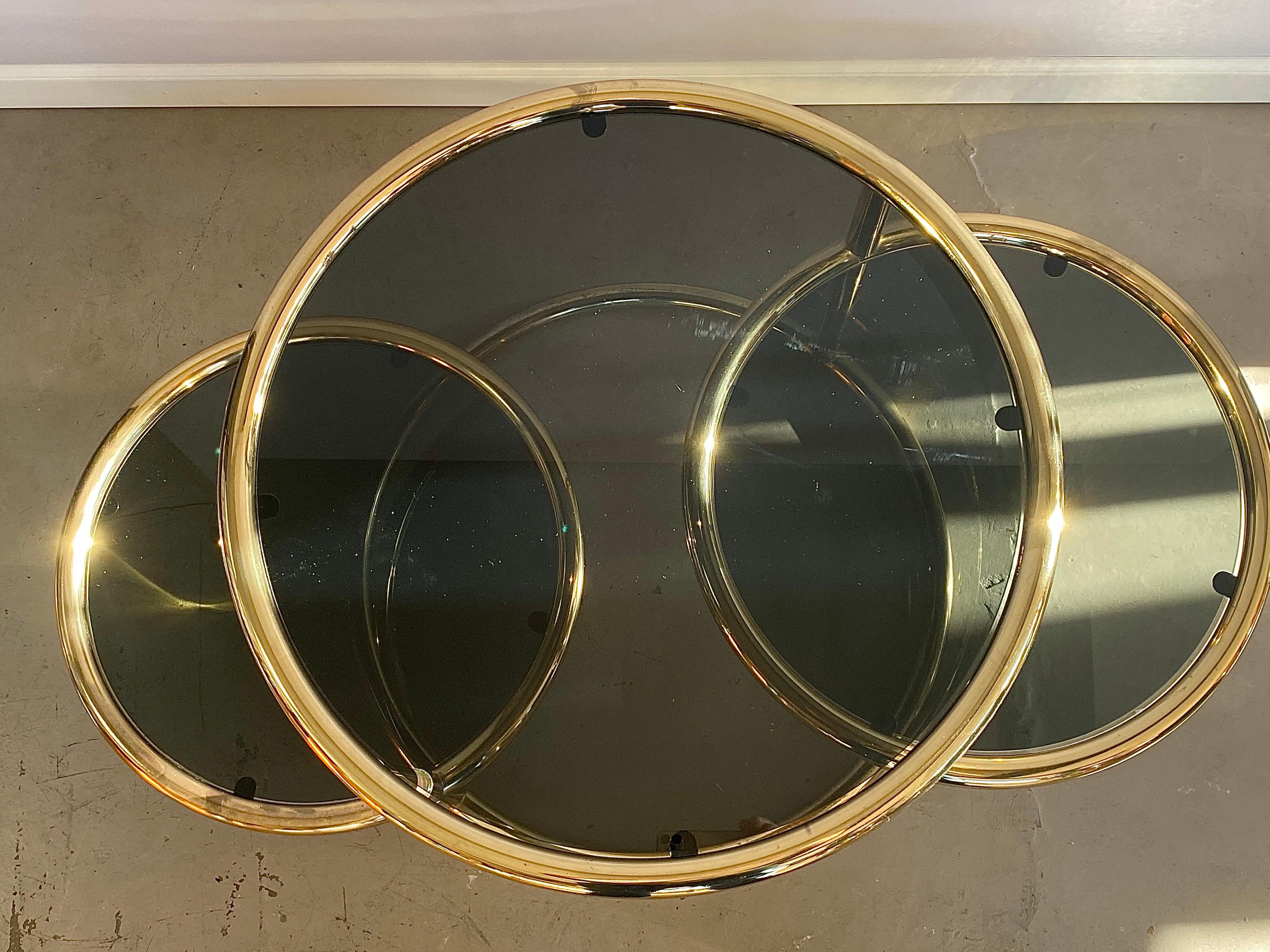 Maison Jansen Style Brass Multi Functional 3-Tier Extendable Coffee Table 1