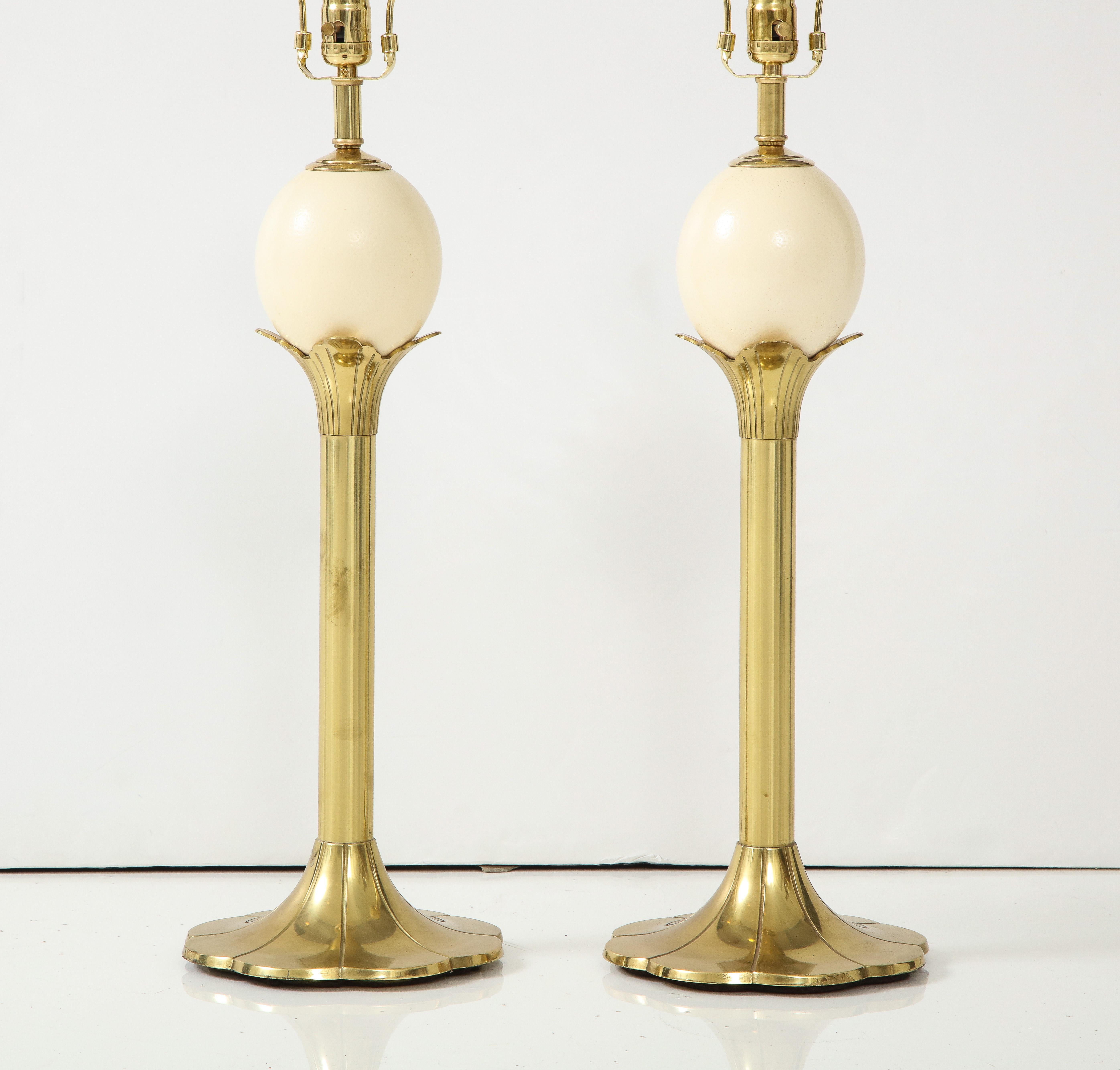 American Maison Jansen Style Brass, Ostrich Egg Lamps For Sale