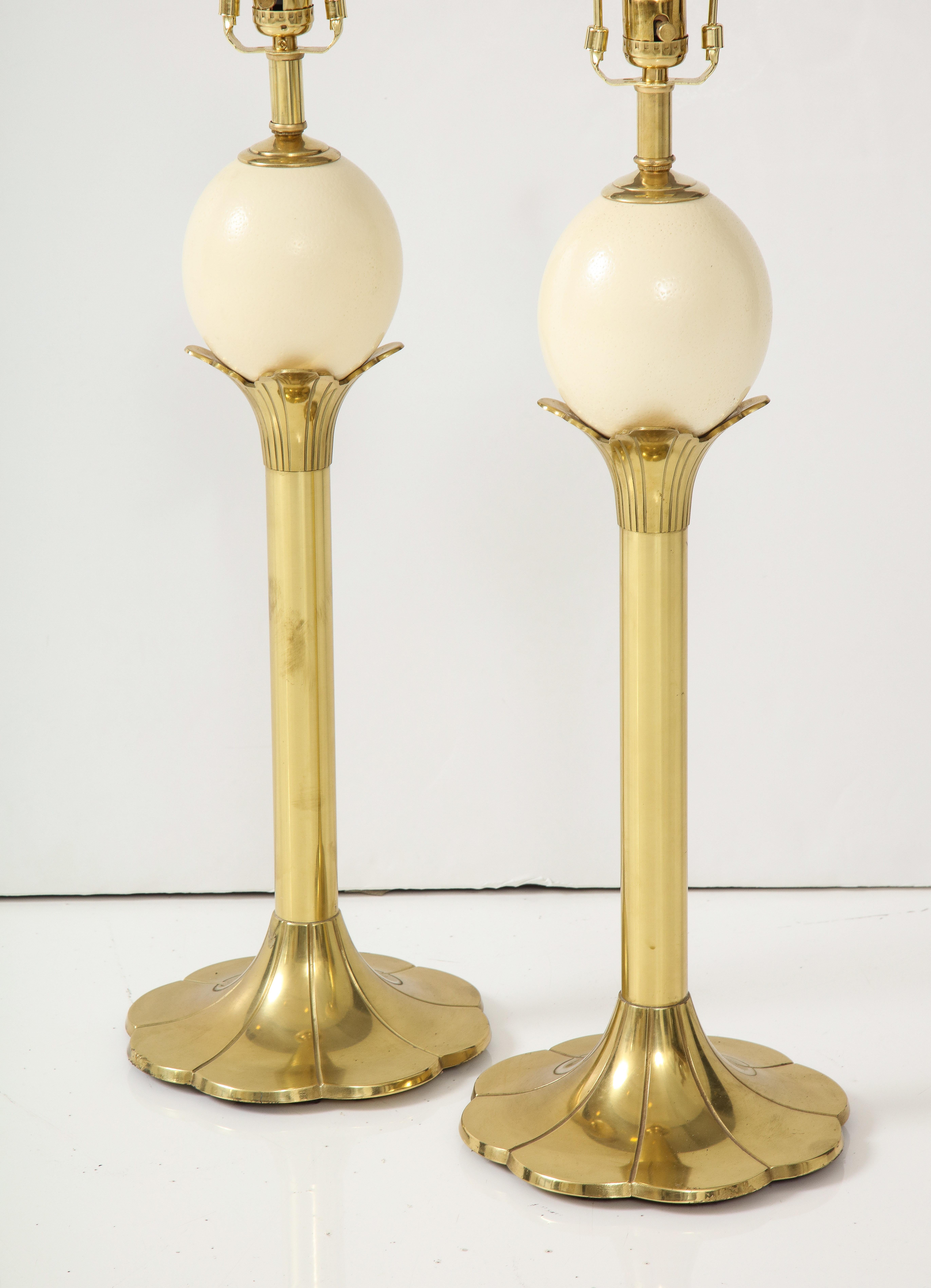 20th Century Maison Jansen Style Brass, Ostrich Egg Lamps For Sale