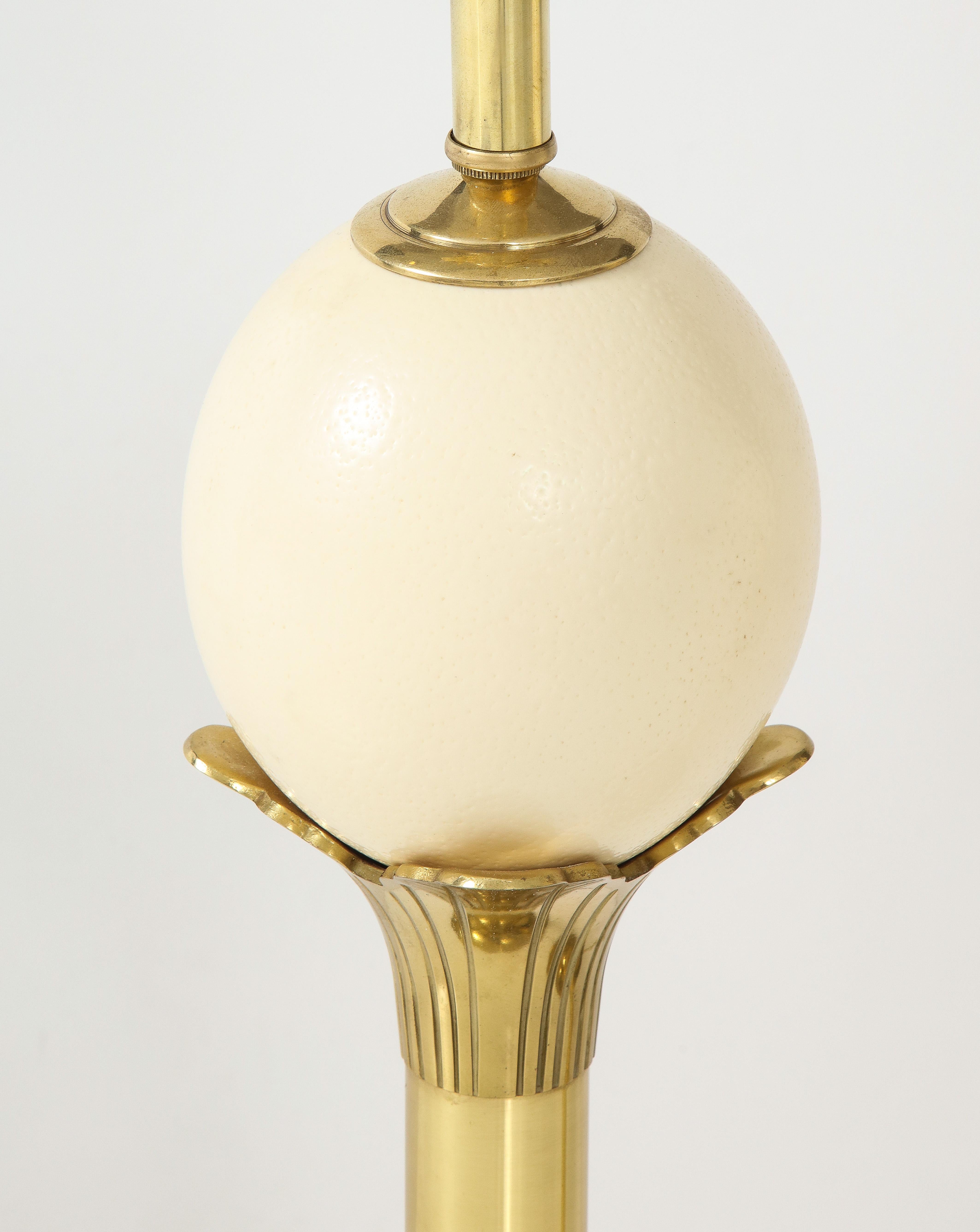 20th Century Maison Jansen Style Brass, Ostrich Egg Lamps For Sale