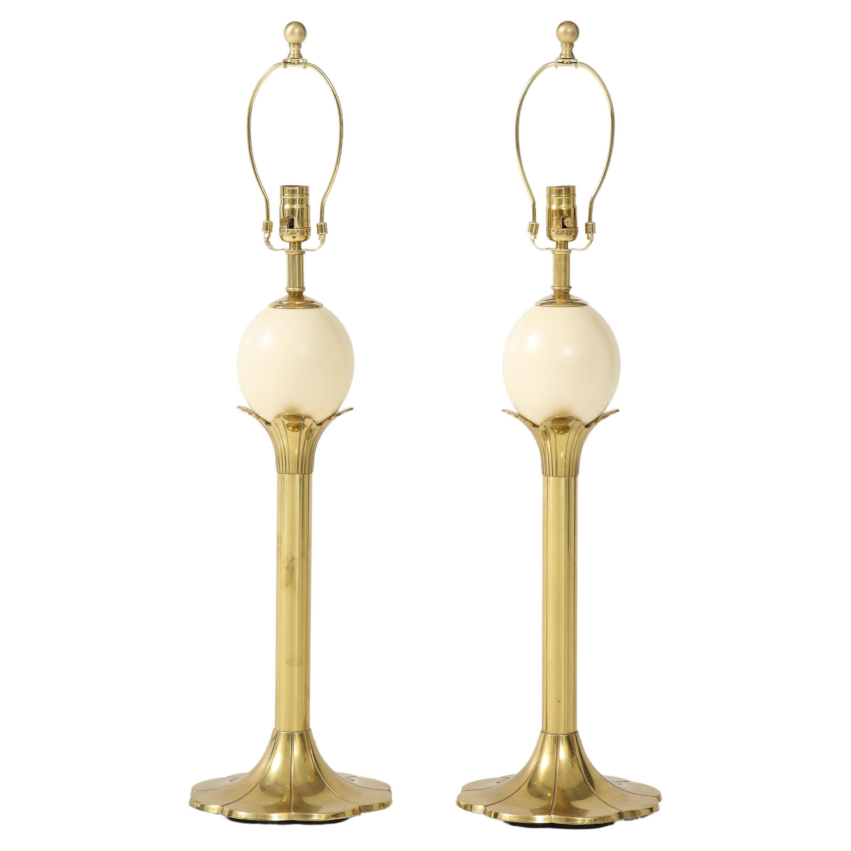 Maison Jansen Style Brass, Ostrich Egg Lamps For Sale