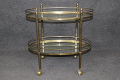 Maison Jansen Style Brass Oval Pineapple Finial Tea Trolley Bar Liquor Cart