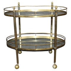 Maison Jansen Style Brass Oval Pineapple Finial Tea Trolley Bar Liquor Cart