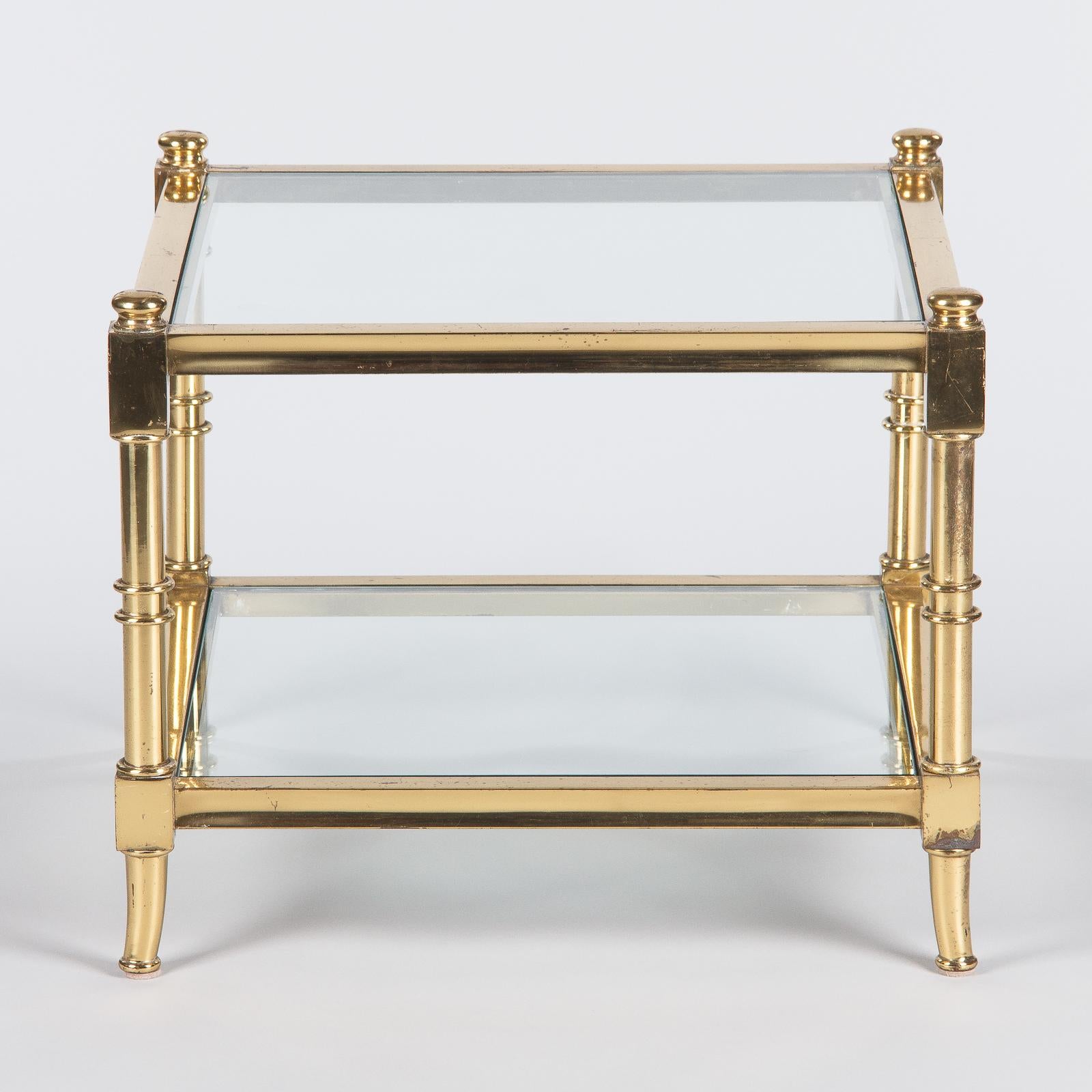 Glass Maison Jansen Style Brass Side Table, France, 1960s