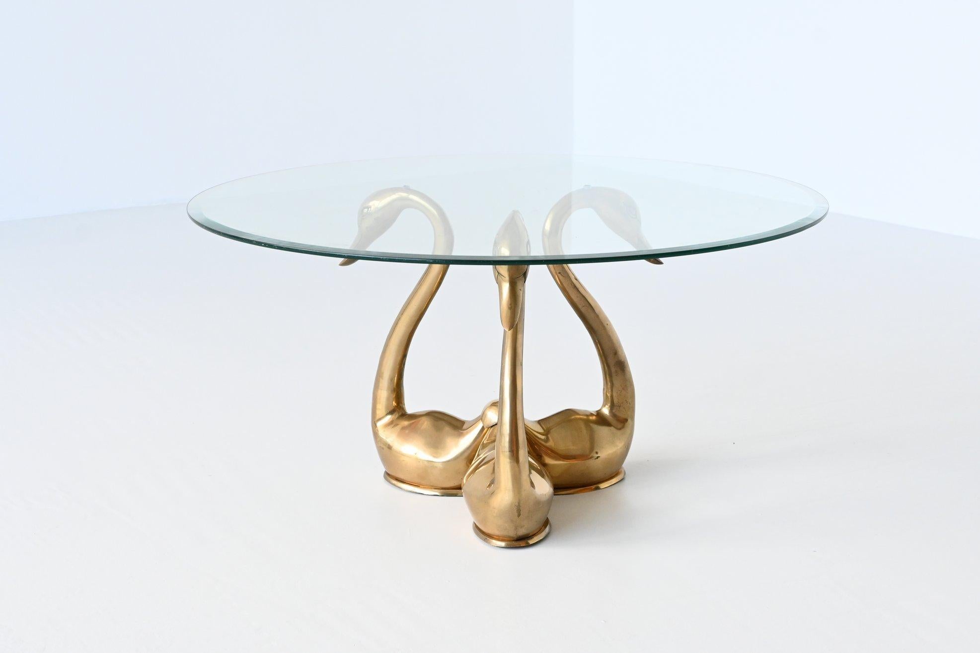 Mid-Century Modern Maison Jansen Style Brass Swan Coffee or Side Table, France, 1970