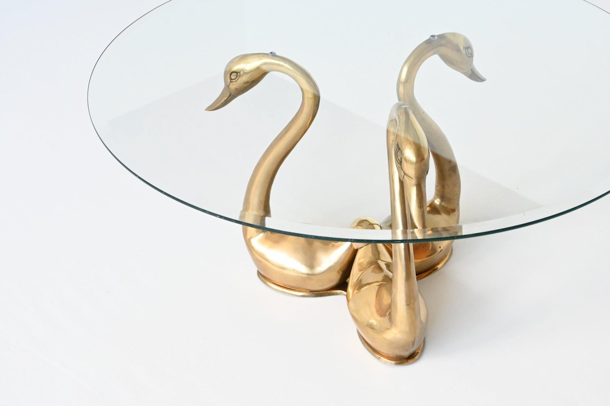 French Maison Jansen Style Brass Swan Coffee or Side Table, France, 1970
