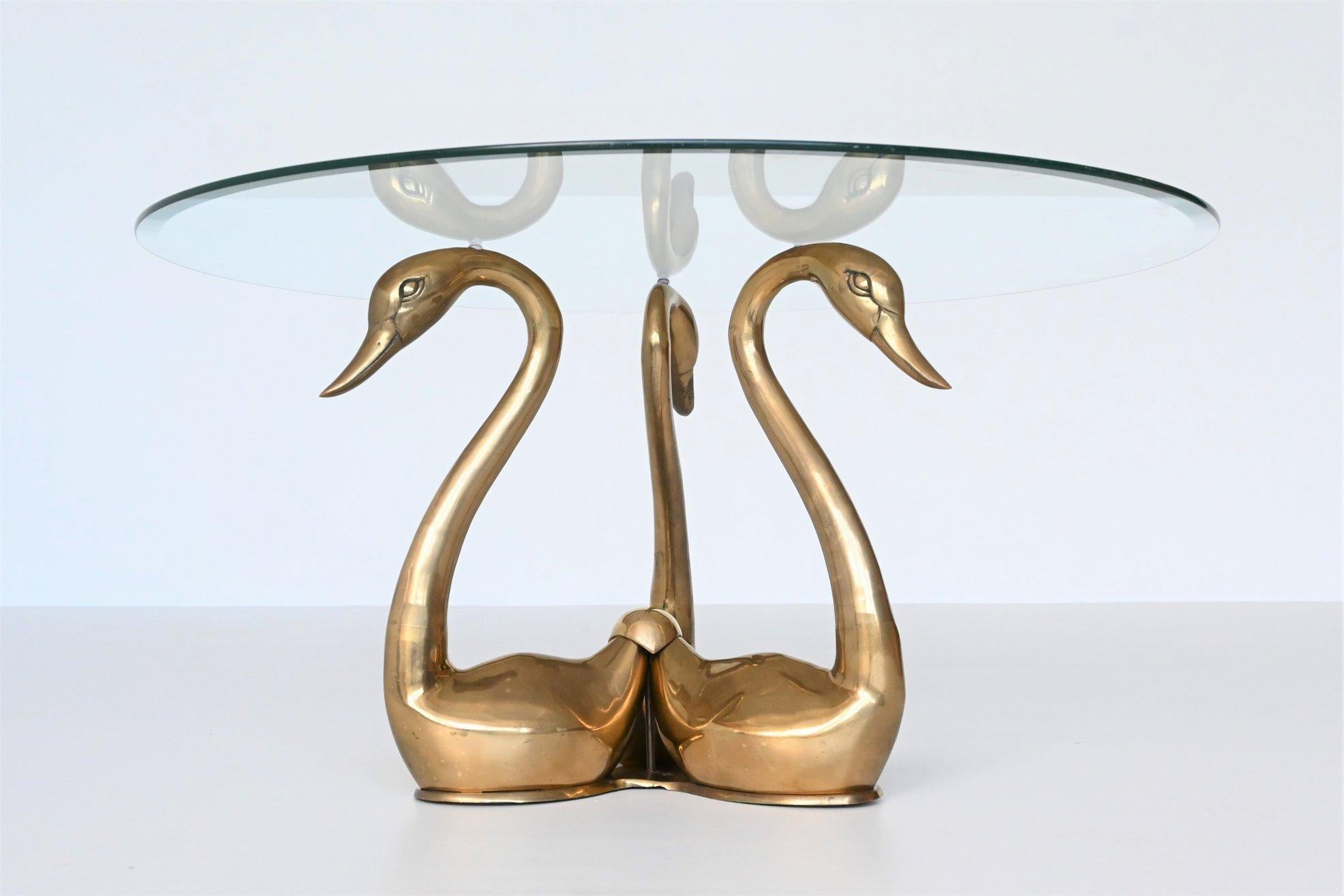 Late 20th Century Maison Jansen Style Brass Swan Coffee or Side Table, France, 1970
