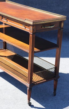 Maison Jansen Style Brass and Walnut Rolling Buffet Tea Cart