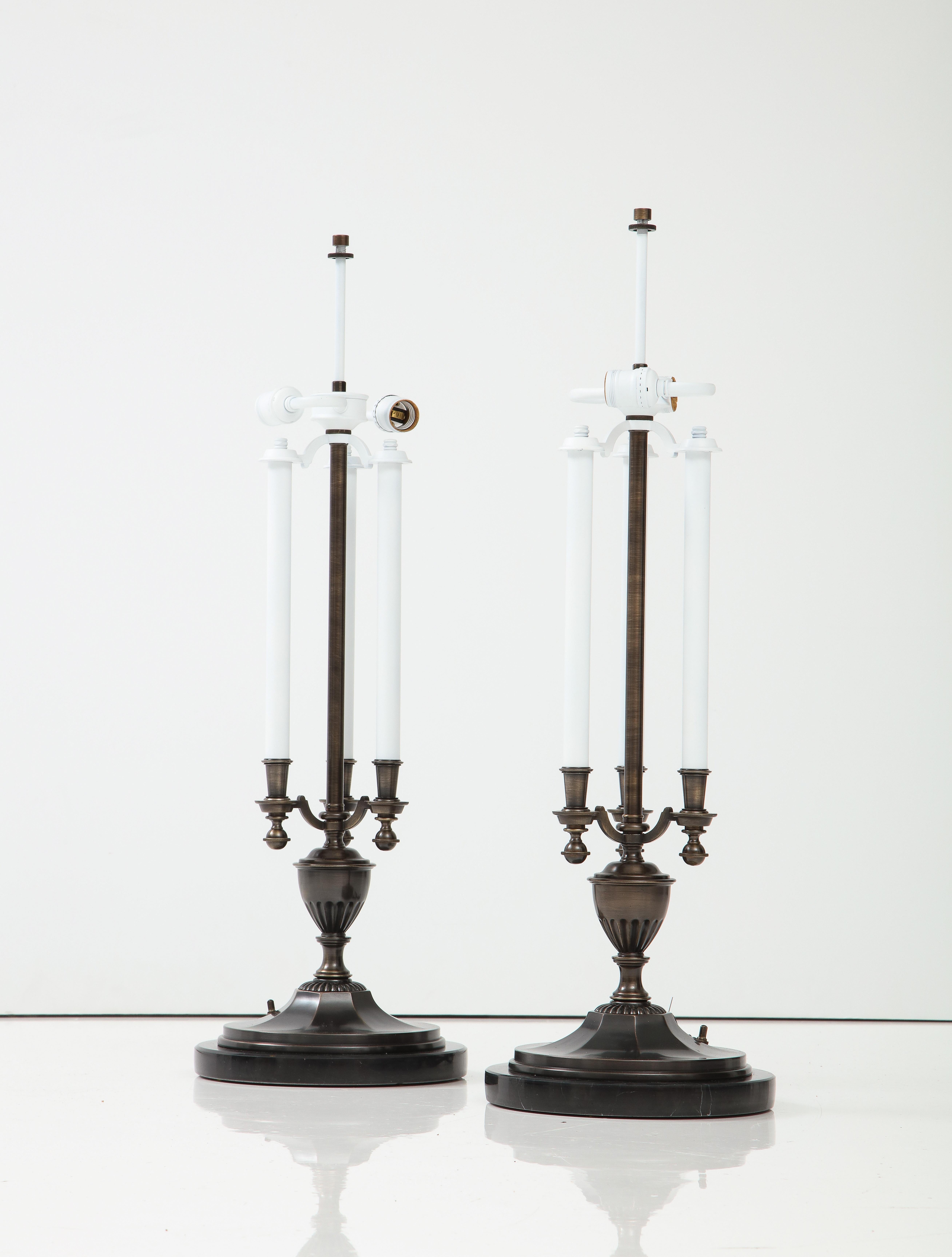 Hollywood Regency Maison Jansen Style Bronze, Marble Lamps For Sale