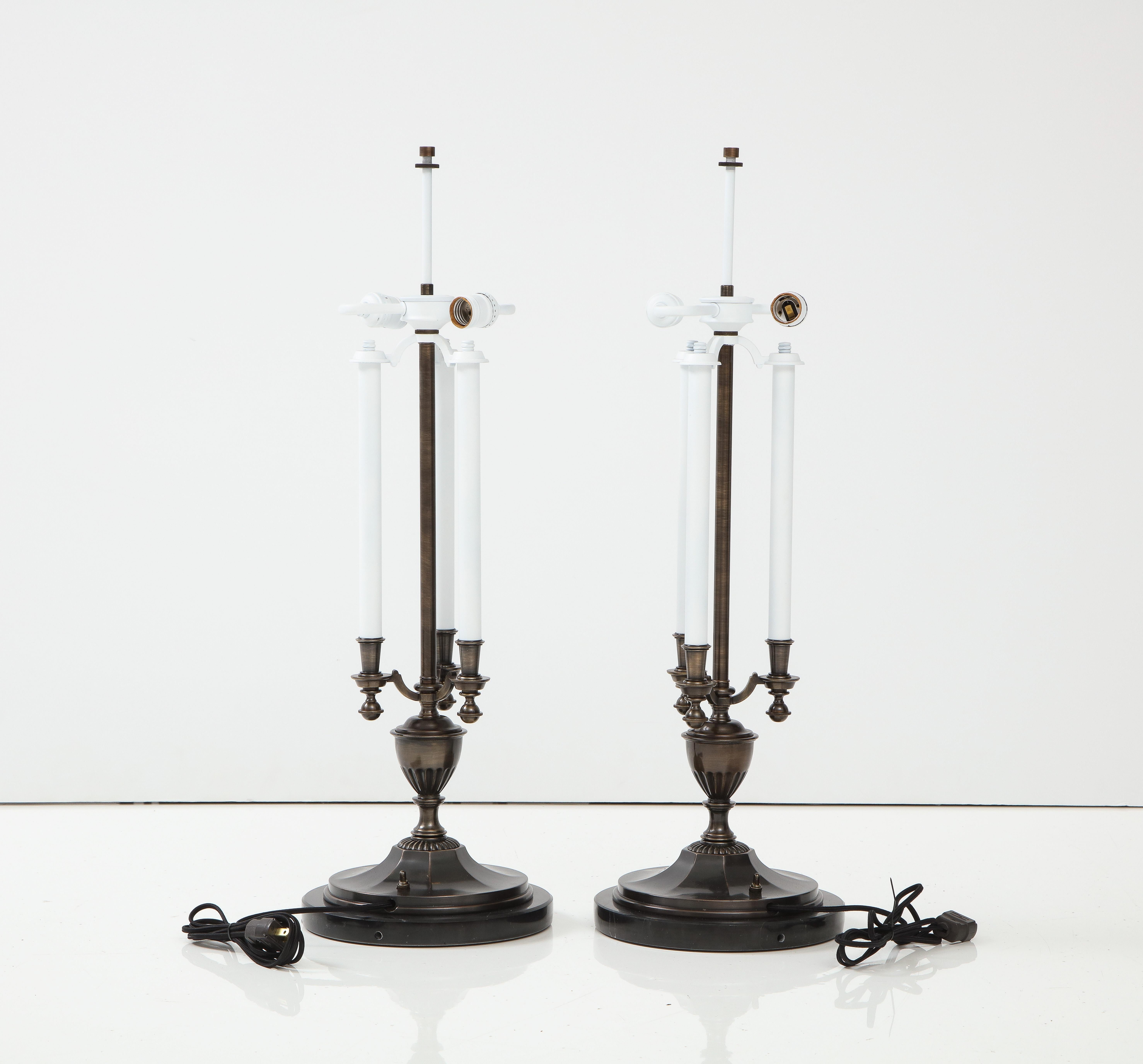 Maison Jansen Style Bronze, Marble Lamps In Excellent Condition For Sale In New York, NY